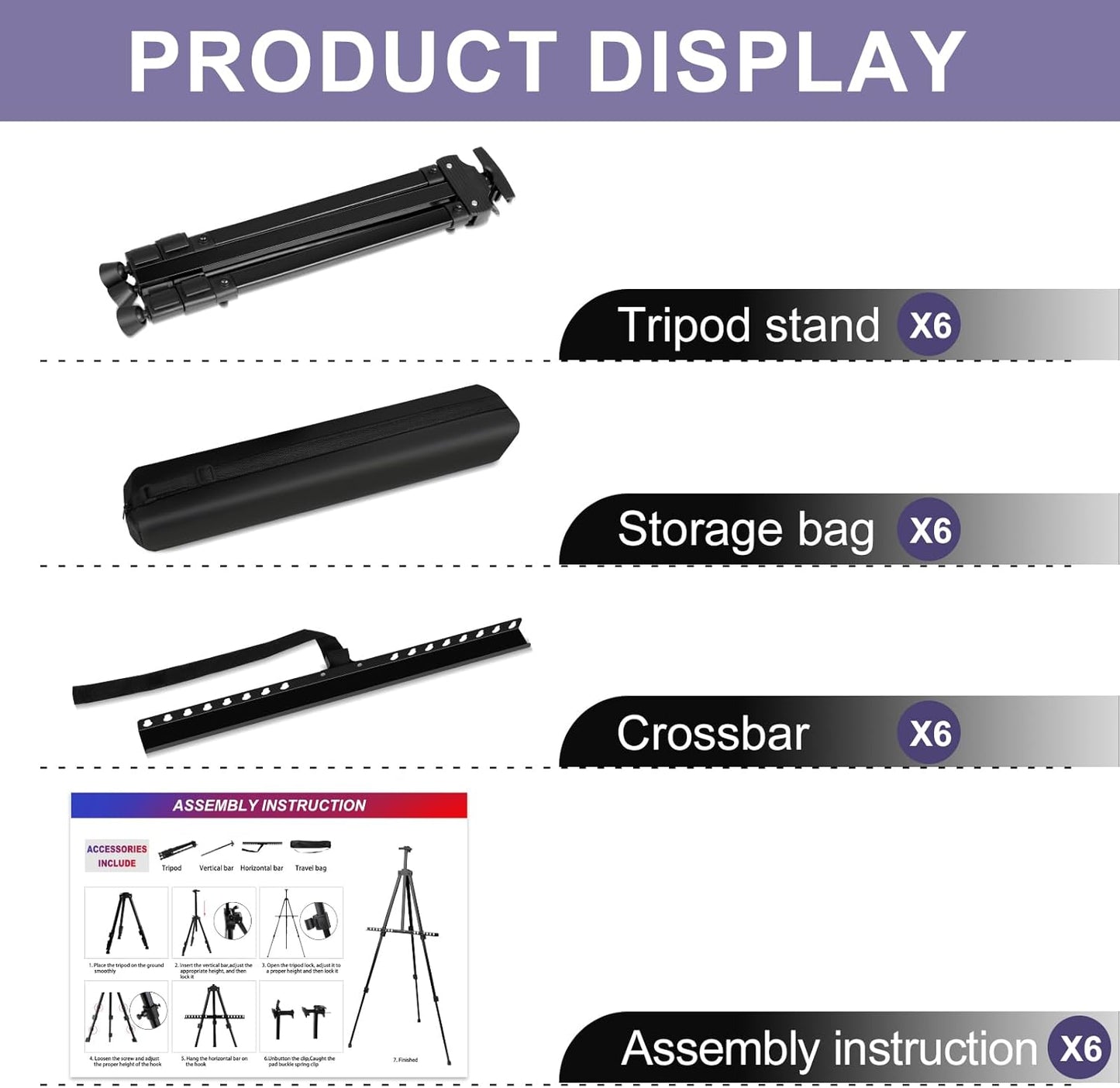 AROIC 6 Pack Painting Display Easel Stand Portable Adjustable Metal Tripod Artist Canvases Height from20to66Inch Extra Sturdy forTable-Top/Floor Painting, Drawingand Displaying,Black with 6StorageBag