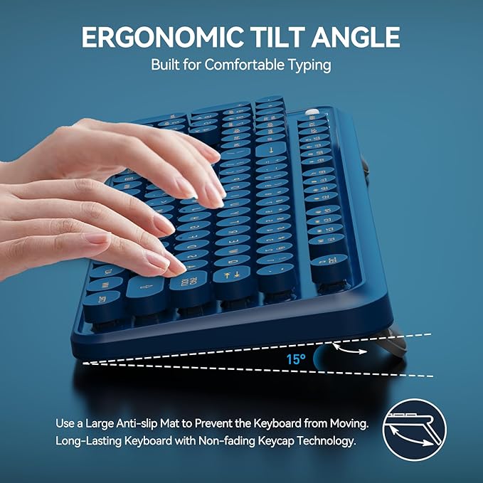 FOPETT Wireless Keyboard and Mouse Combo, 104 Keys Full-Sized 2.4 GHz Round Keycap Colorful Keyboards, USB Receiver Plug and Play, for Windows, Mac, PC, Laptop, Desktop (DarkBlue)