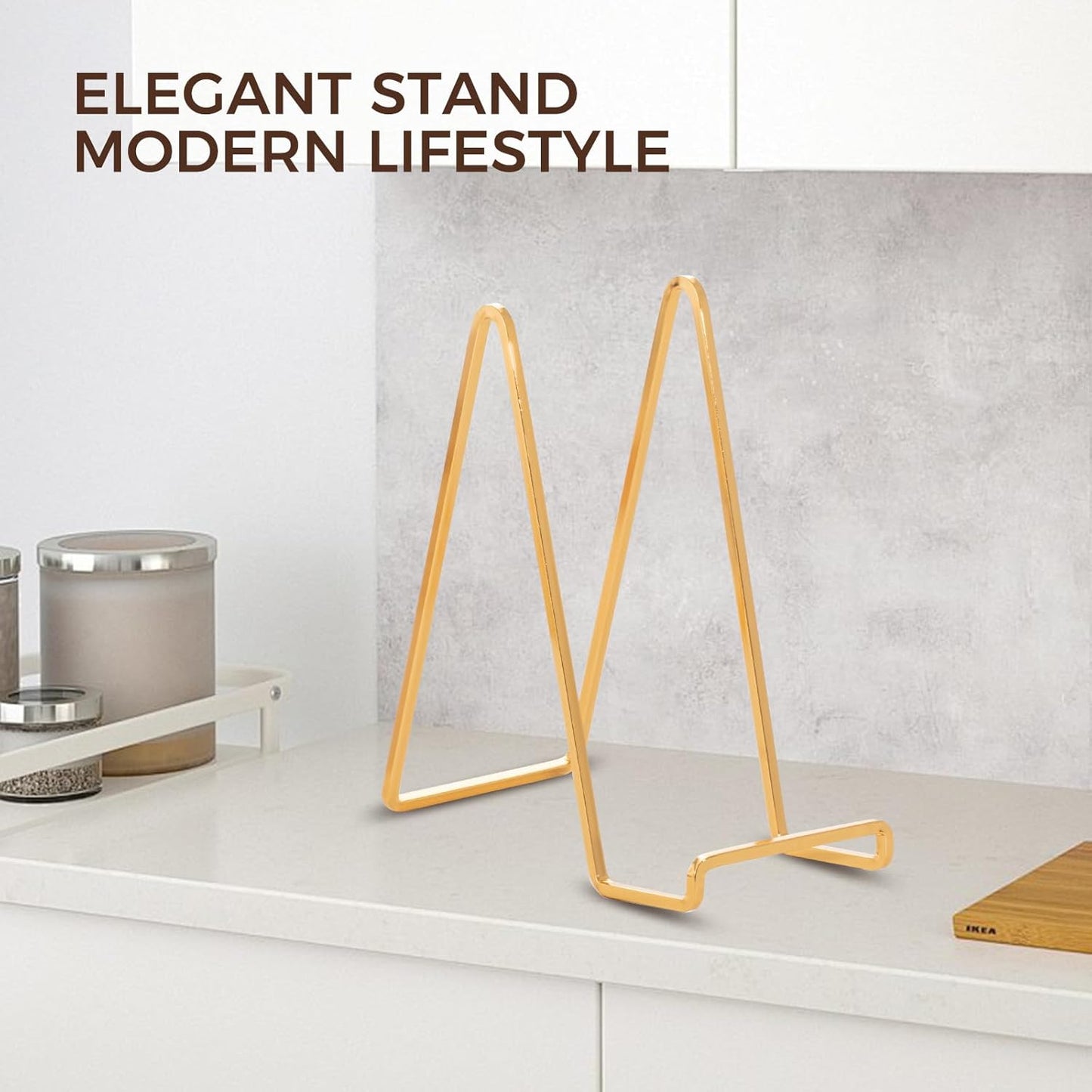 Large Plate Holder Display Stand - 10 inch Tall Plate Stands for Display - Metal Picture Frame Stand - Big Tabletop Easel Stand for Decorative Plates | Platter | Book | Plaque | Tile - 3 Pack - Gold