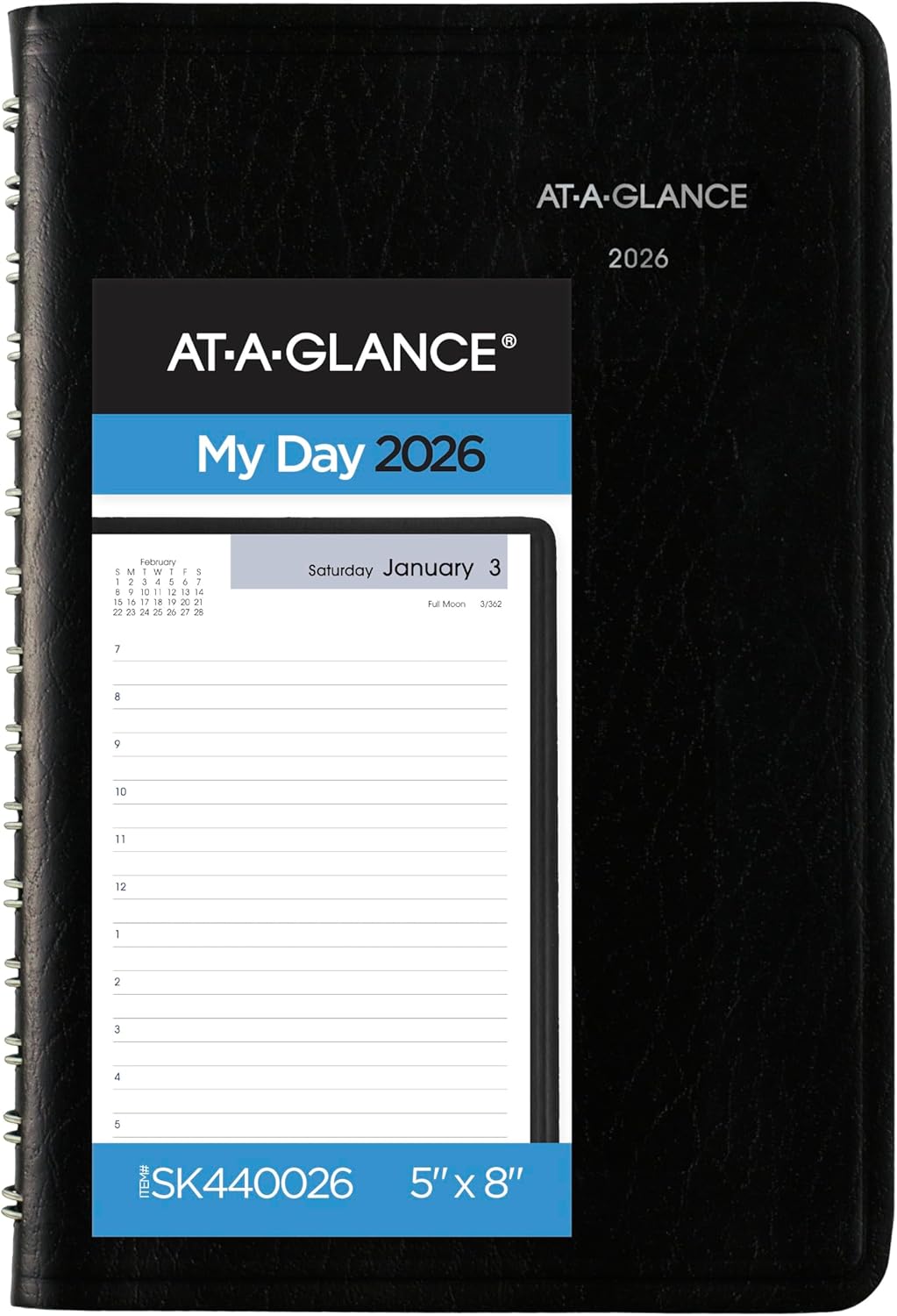 AT-A-GLANCE 2026 Appointment Book Planner, Daily, 5" x 8", Small, Hourly, DayMinder, Black (SK440026)