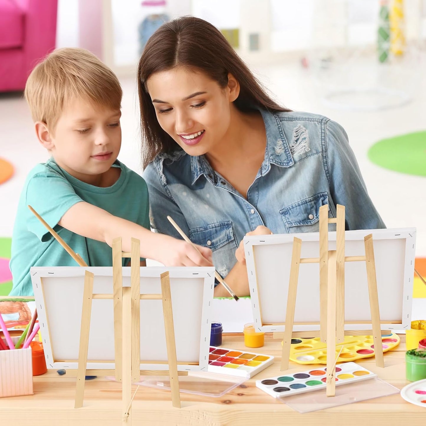 ESRICH 2 Pack 11.8" Wood Easels,Tabletop Easel for Painting,Painting Party, Displaying Canvases, Kids Student Table School Desktop, Portable Canvas Photo Picture Sign Holder