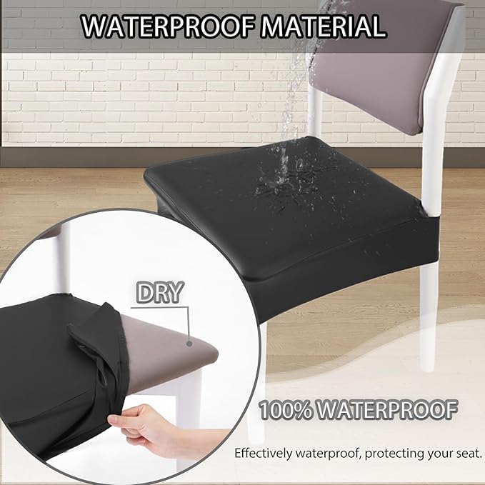 CWK Waterproof PU Leather Dining Chair Covers Set of 4-Stretchable Chair Seat Slipcovers, Removable & Washable Protector for Dining Room,Home,Office,Wedding,Rear Covers (PU-Back)
