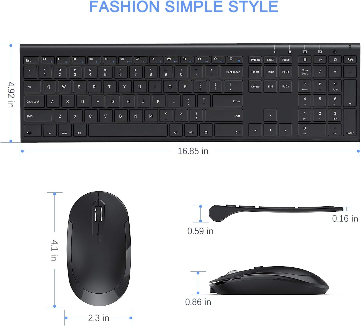 Wireless Keyboard and Mouse, Vssoplor 2.4GHz Rechargeable Compact Quiet Full-Size Keyboard and Mouse Combo with Nano USB Receiver for Windows, Laptop, PC, Notebook-Black