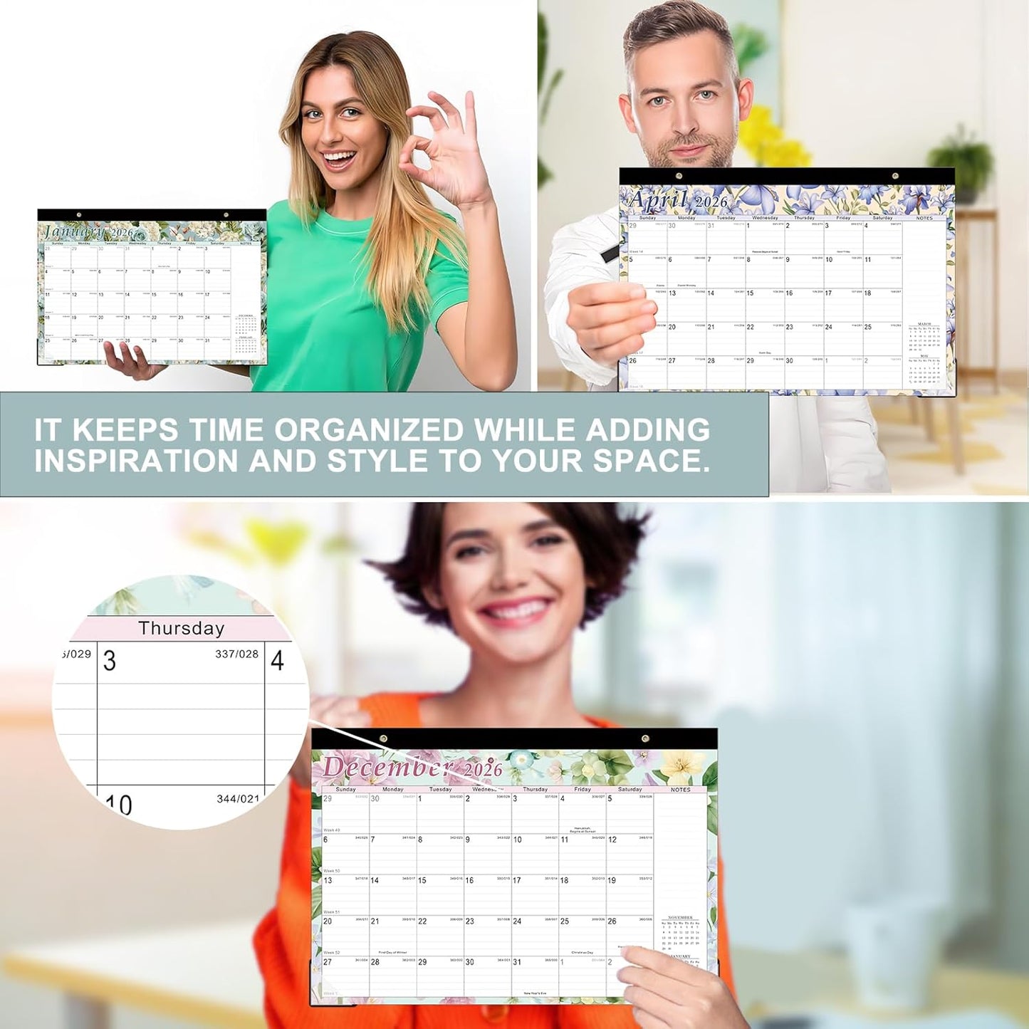 Lbylyhxc Desk Calendar 2026-2027, 18-Month School Year Calendar 2026-2027, January 2026 to June 2027, Large Desktop Calendar Monthly for Teacher with Corner Protectors 17" X 12" (Vintage Flowers Desk Calendar, 17x12 inches)