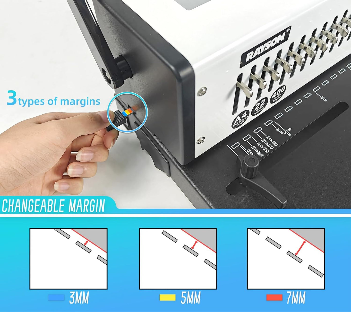 Rayson SD-220B Binding Machine, 21 Holes Comb Binding Machine, Max. Punch 20 Sheets & Binding 400 Sheets