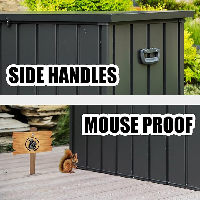 Domi Outdoor Storage Deck Box 120 Gallon, Waterproof Lockable Steel Outdoor Storage Container for Outside Cushions, Garden Tools and Pools Equipment, Gray