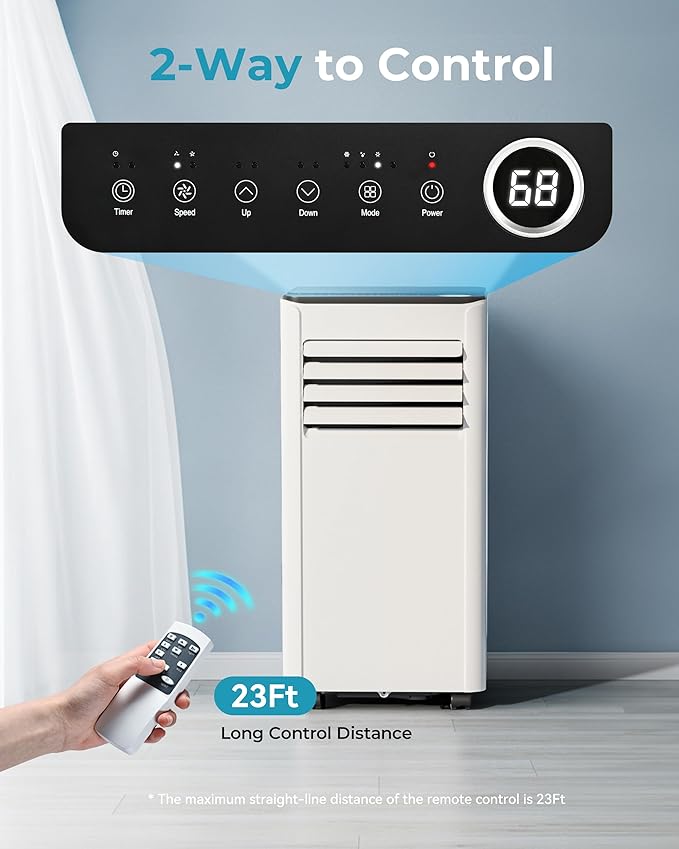 EUHOMY 10,000 BTU Portable Air Conditioners Unit Up to 450 Sq.Ft, 3-in-1 Portable Air Conditioner, Portable AC Unit with Cool, Fan, Dehumidifier, Sleep Mode, 24H Timer, RVs, Office, Apartments, White