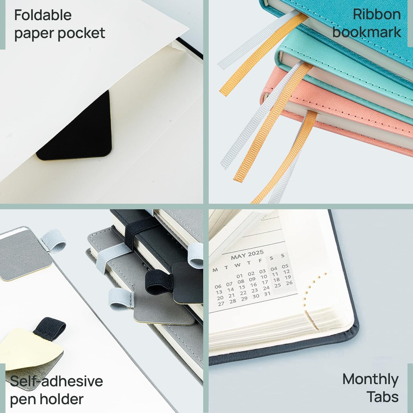 POPRUN Planner 2025-2026 (Medium - 6.5'' x 8.5'') Academic Weekly Calendar (July 2025 - June 2026) with Hourly Time Slots, Monthly Tabs, 100GSM Thick Papers, Leather Soft Cover - Pacific Green