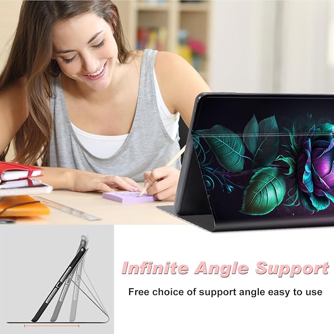 for All-New Kindle Fire 7 Tablet Case (12th Gen, 2022 Release),Slim Lightweight Smart Shell Stand Cover with Auto Wake/Sleep for Amazon Fire 7 Kids Tablet,Blue Rose Flower