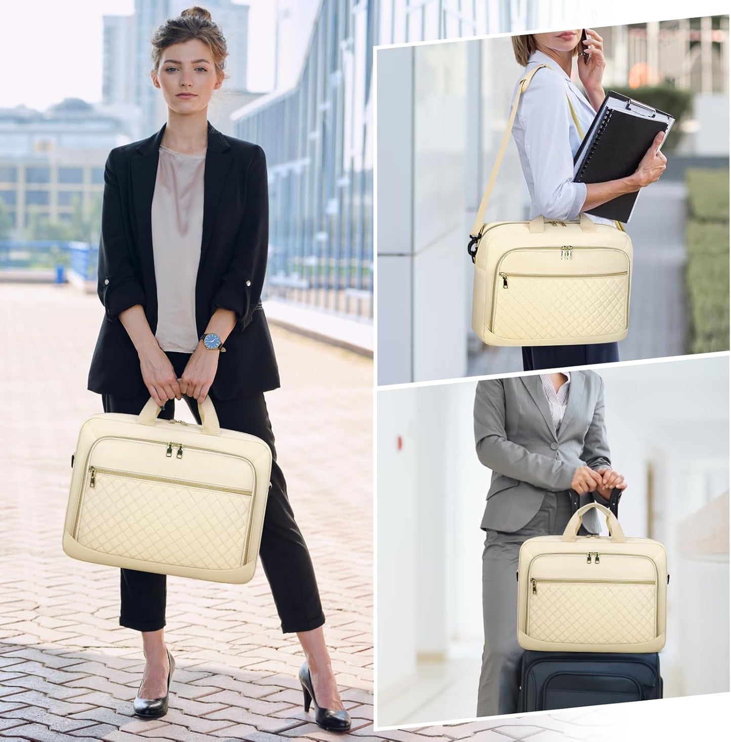 NEWHEY Laptop Bag 17.3 Inch Laptop Briefcase for Women Men Waterproof Shoulder Messenger Bag Large Computer Bag for Business Office Work College, Beige