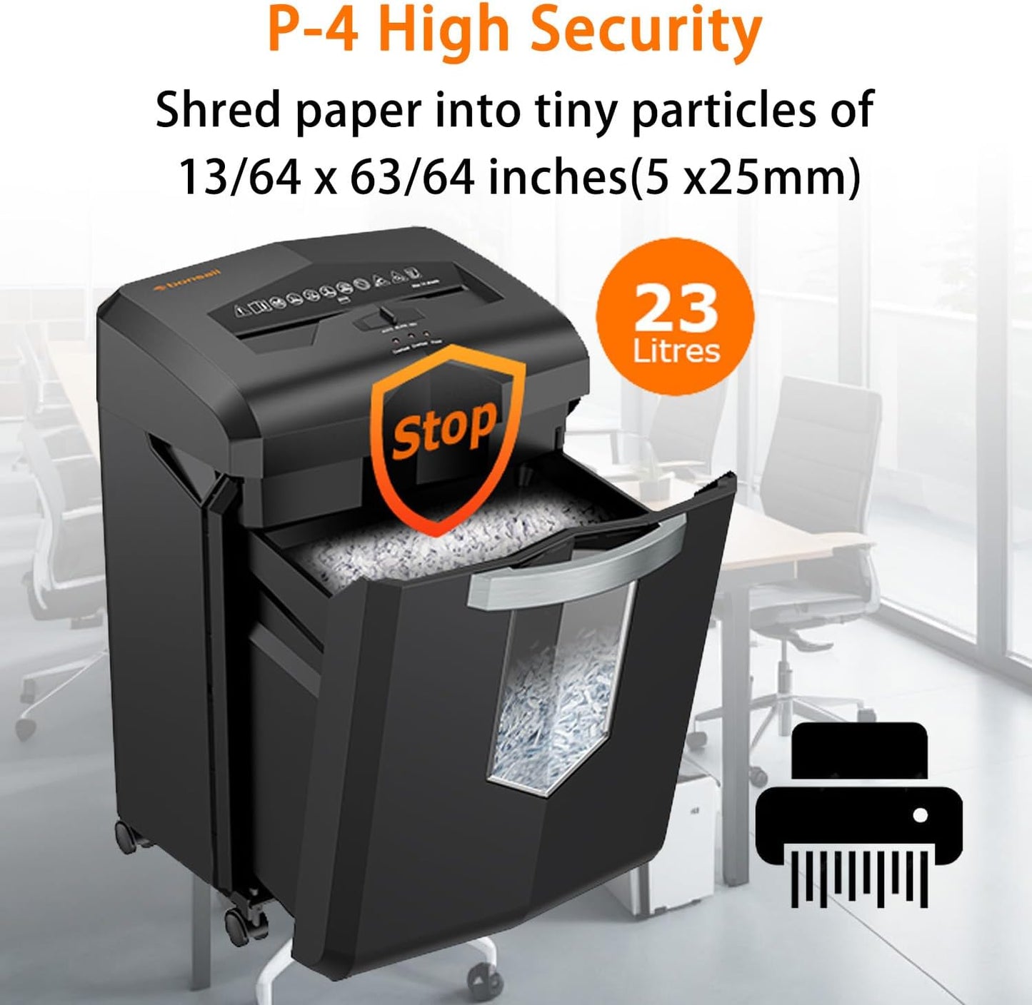 Bonsaii Heavy Duty Paper Shredder, 16 - Sheet, Micro - Cut Office Shredder, 60 - Minute Continuous Running time, Commercial Grade, 6 - Gallon Pull - Out Basket, High - Security P - 4 Level Protection