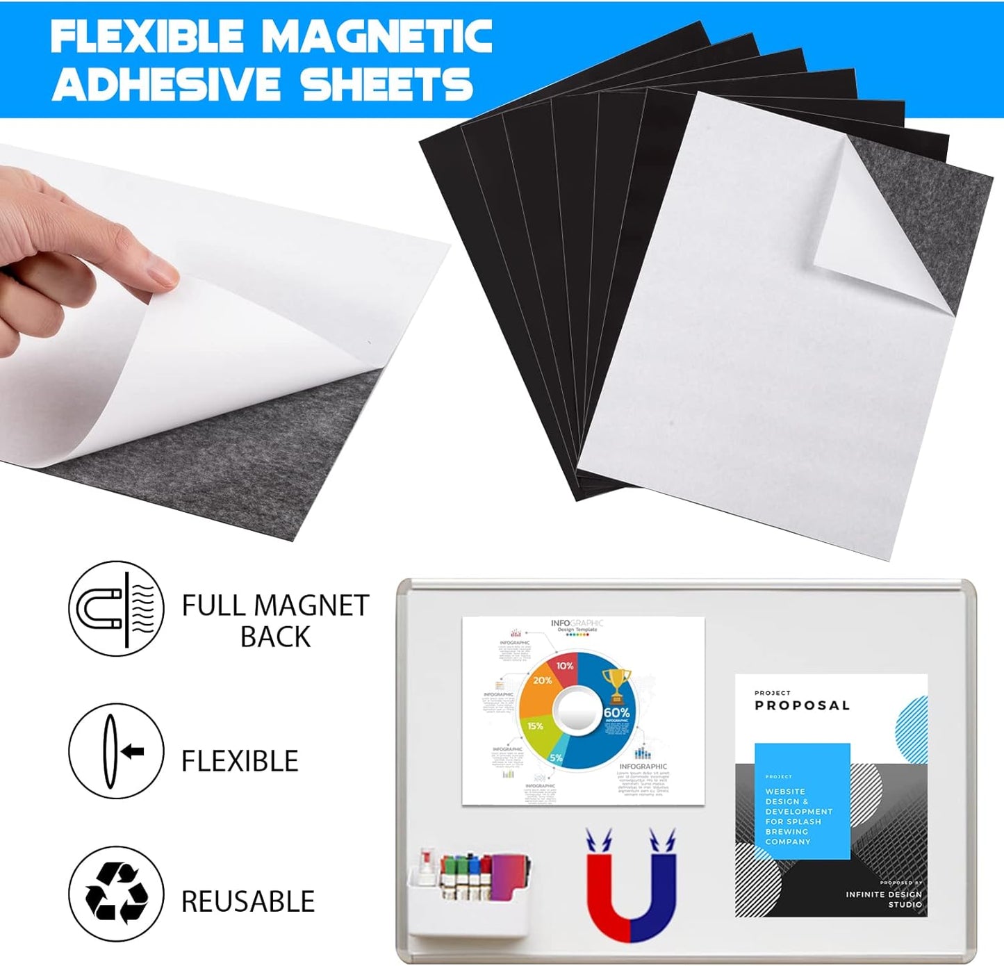 8.5X11 Inches Picture Magnets for Refrigerator, Letter Size (Bulk 40 Pieces),Magnetic Sheets with Self-Stick Adhesive for Home/Classroom/Office,Easy Cut DIY Photo Magnet