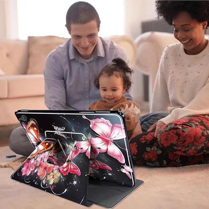 for All-New Amazon Kindle Fire 7 Tablet Case(12th, 2022 Release),Fire 7 Tablet Case,360 Degree Rotating Stand Smart Protective Case, for Fire 7 2022 Tablet (7” Display),Butterfly Flower