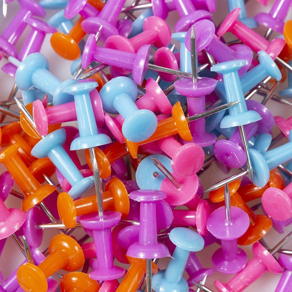 JAM PAPER Colorful Push Pins - Assorted Color Pushpin Jar - 12 Packs of 150