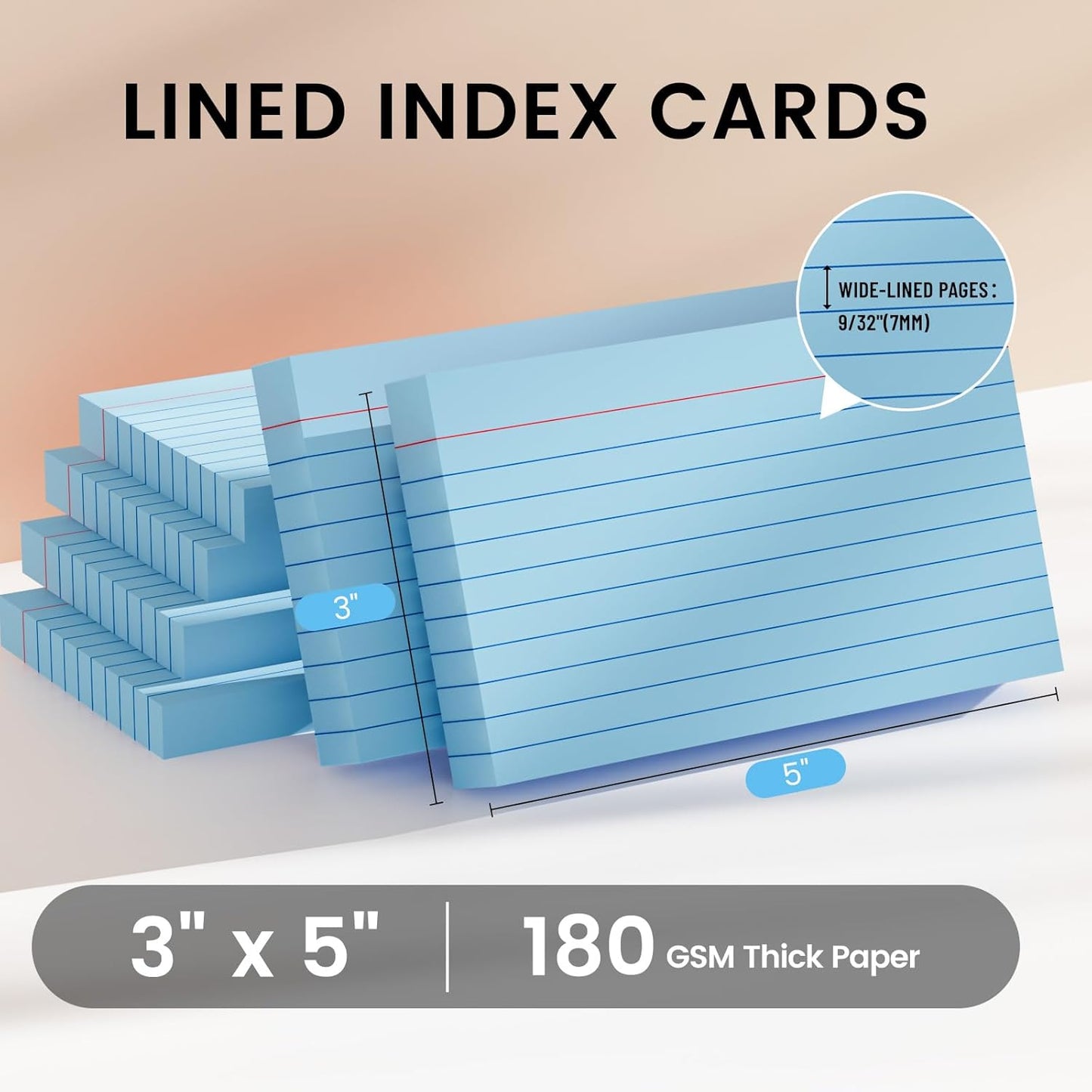 Index Cards 3x5 Inch, 300sheets, Flash Cards,Ruled Lined Blue Note Cards Paper For Studying, Schools Supplies, College, Office And Home Organization, Note Taking Supplies