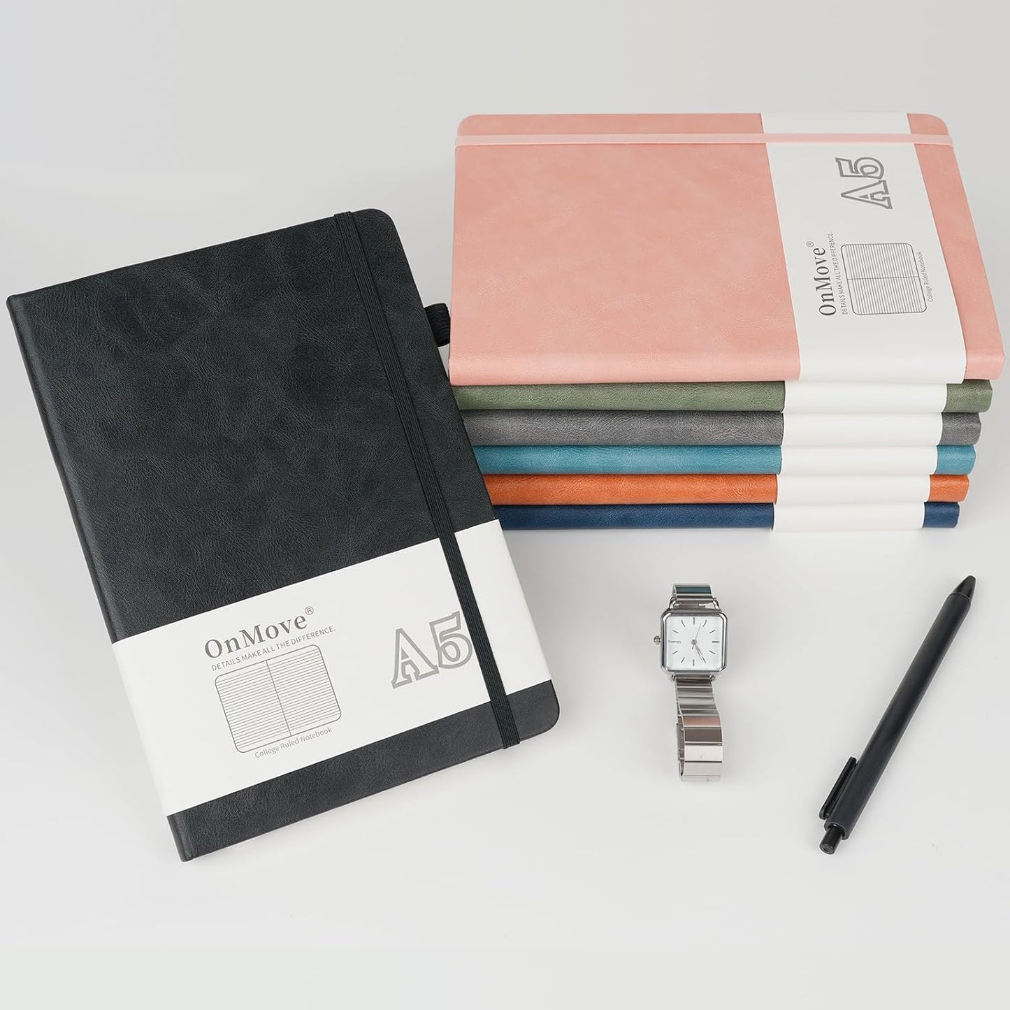 Notebooks Journal for Women Men 5 Pack Bulk Leather Hardcover with Pen Holder A5 160 Pages 100 GSM Thick Paper for Work School Lined Pink