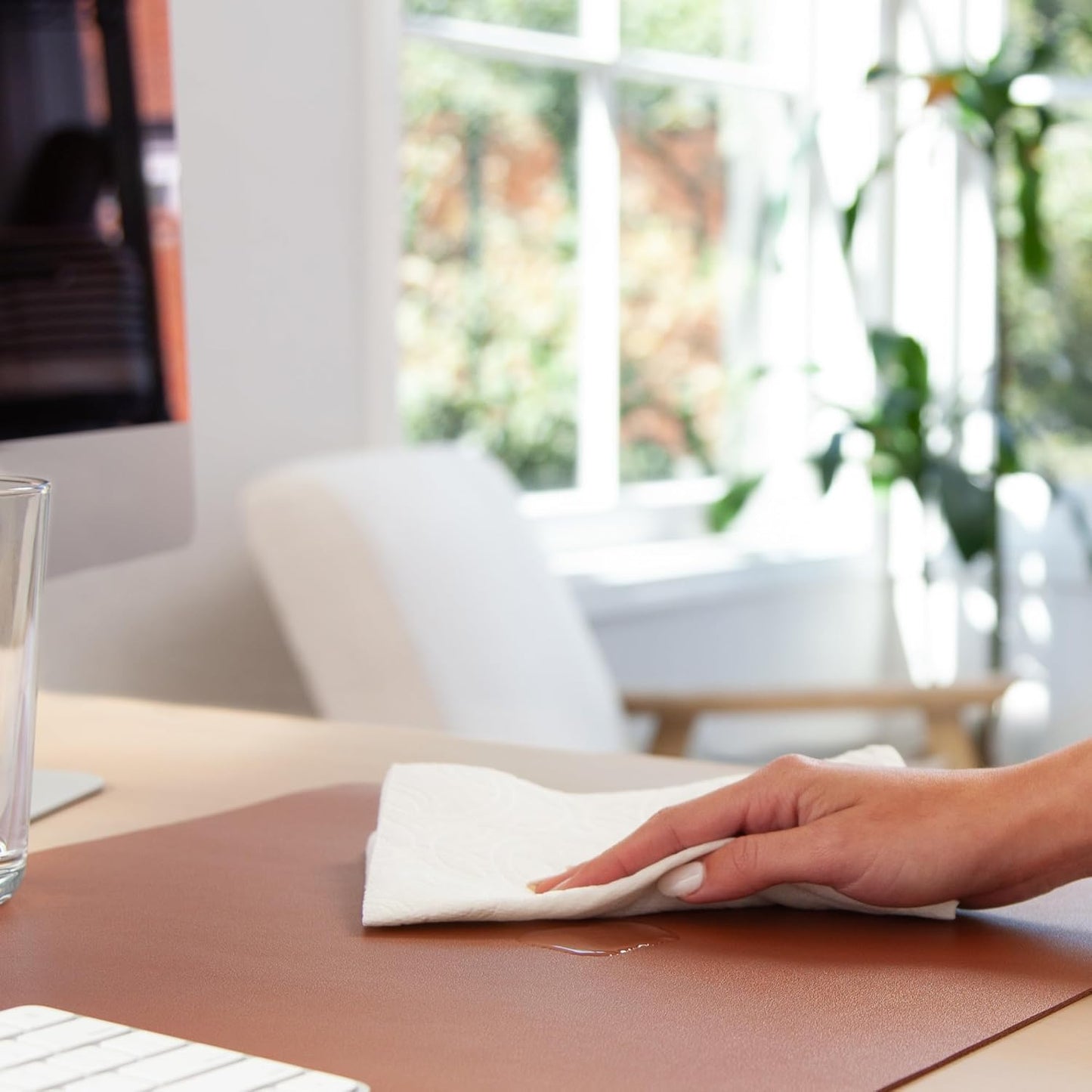 Smead Desk Pad, Vegan Leather Desk Mat with Non-Slip Faux Suede Backing, Perfect Desk Organizer for Office Decor, 23.6” x 13.7” Small, Saddle (64837)