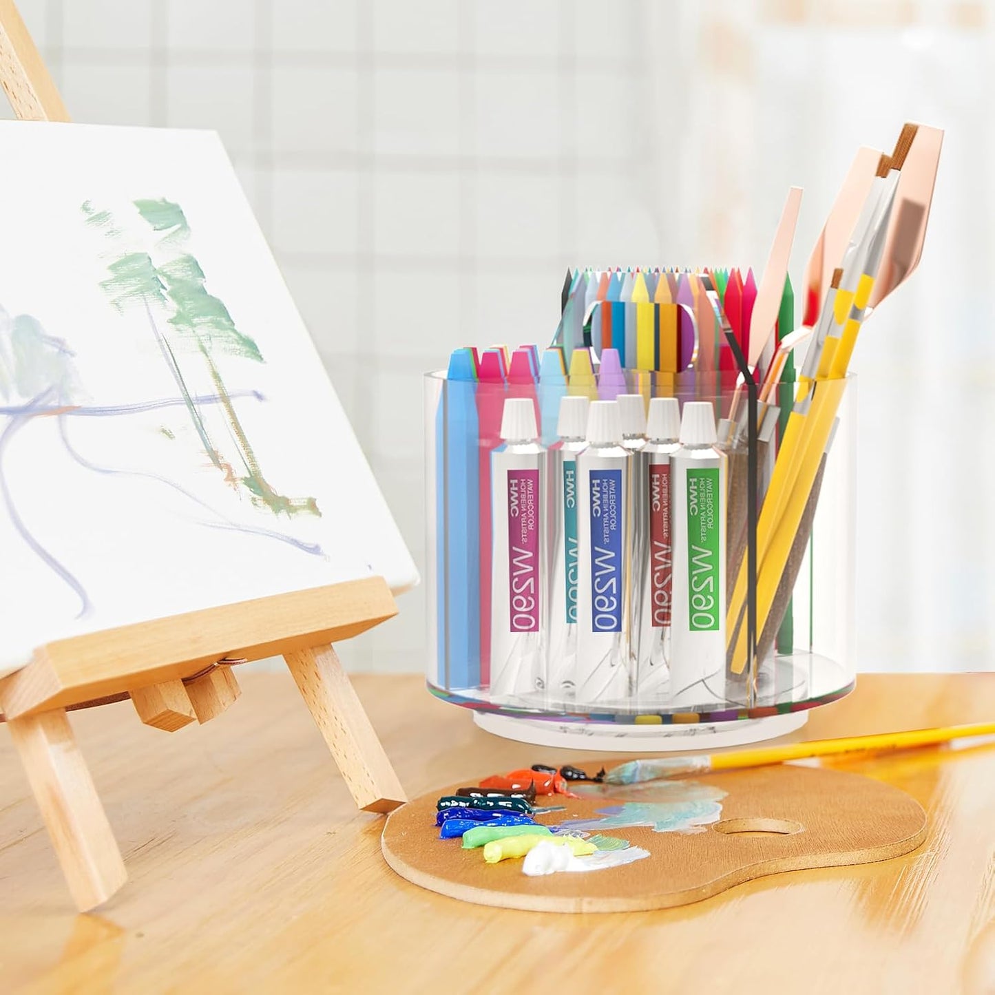 2 Pack Pen Pencil Holder for Kids, Rotating Pen Holder for Desk Organizer, 4 Compartments Art Supply Marker Organizer and Storage, Kids Desk Organizer Marker Holder Caddy Art Supply Organizer for Desk