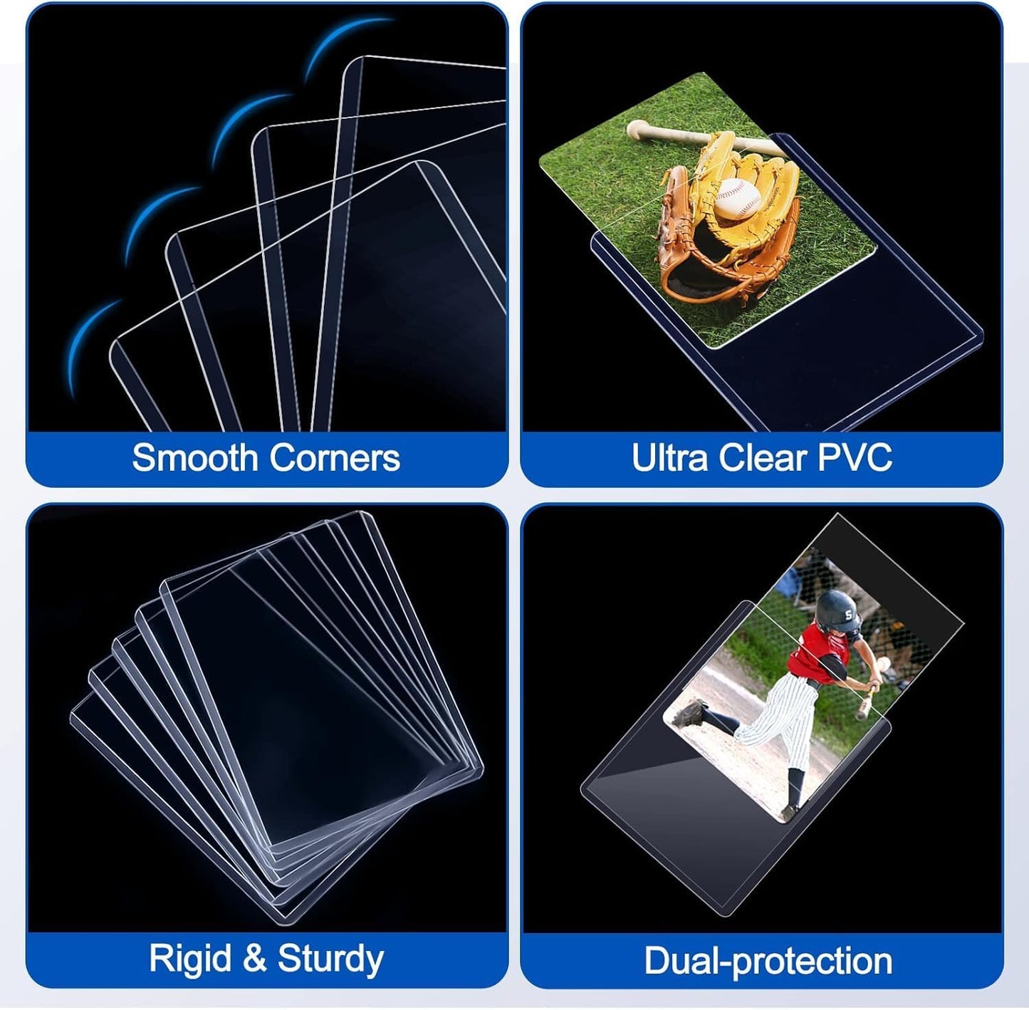 142 Card Sleeves Top Loaders for Cards, Sooez Premium 3" x 4" Baseball Card Protectors, Hard Plastic Trading Card Sleeve, Cards Holder for Baseball, Football Sports (42 Toploaders + 100 Penny Sleeves)