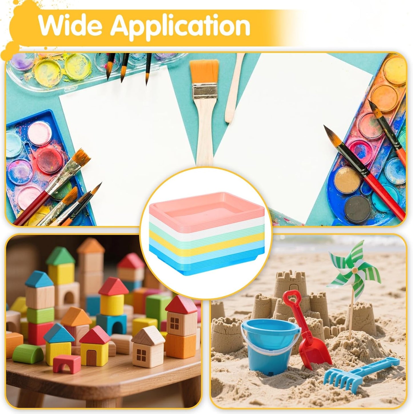 24Pcs Plastic Art Trays for Classroom Activity Craft Sand Trays Flat Storage Tray Serving Organizer Tray Stackable Bins for Painting Beads Office School DIY Projects 9.6 x 7.3 Inches