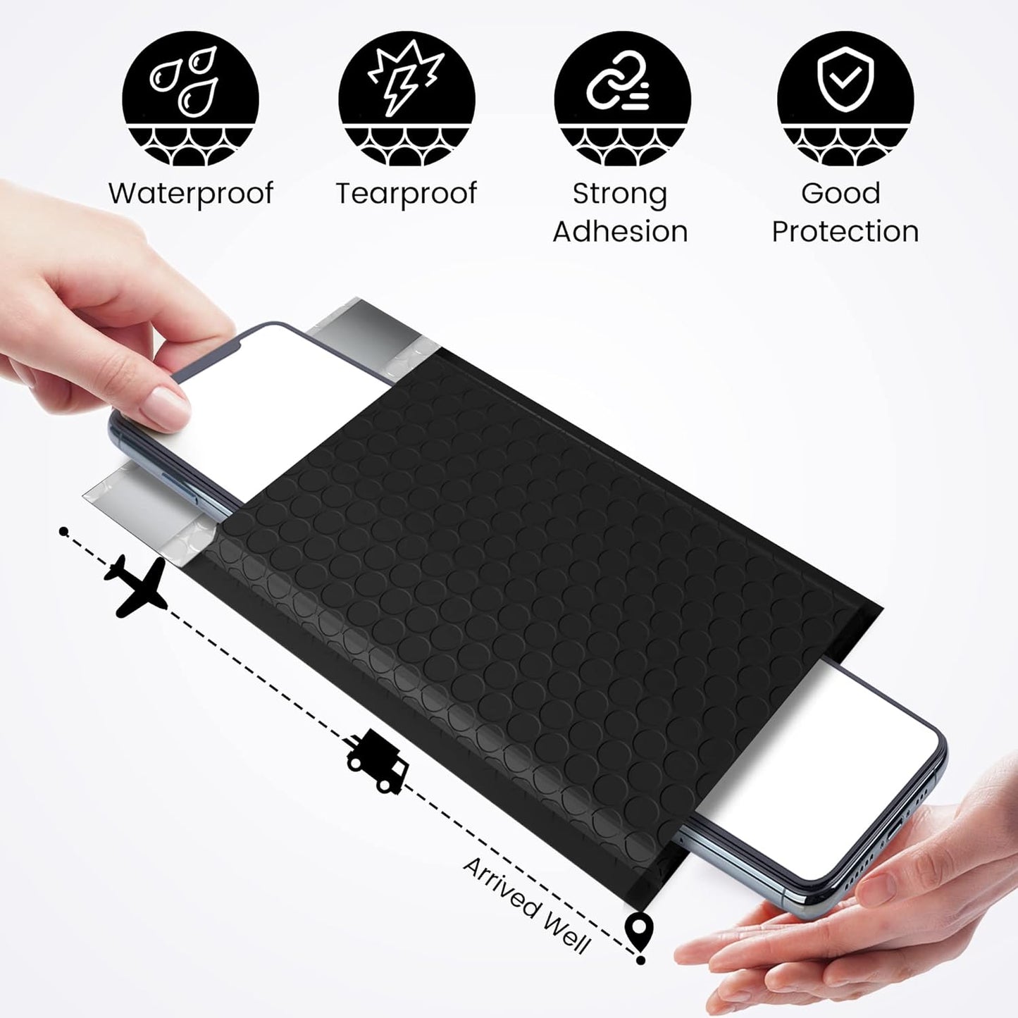 Fuxury Black Bubble Mailers 4x8" 100 Pack Waterproof Padded Envelopes Usable Size 4x7" Self Seal Bubble Envelopes Padded Mailers for Small Business, Envelope Mailers