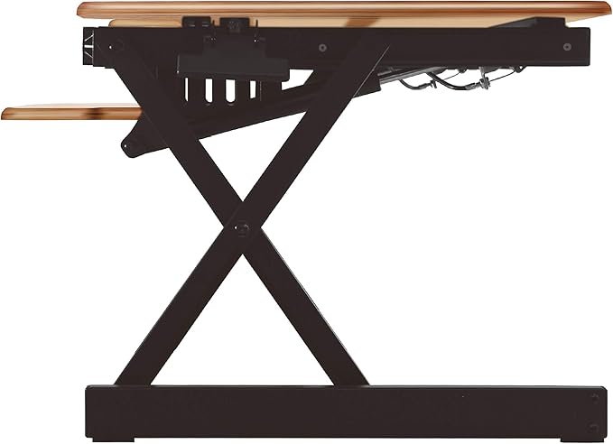 Rocelco 32" Height Adjustable Standing Desk Converter BUNDLE - Sit Stand Computer Workstation Riser with Anti Fatigue Mat - Dual Monitor Retractable Keyboard Tray - Teak Wood Grain (R EADRT-MAFM)