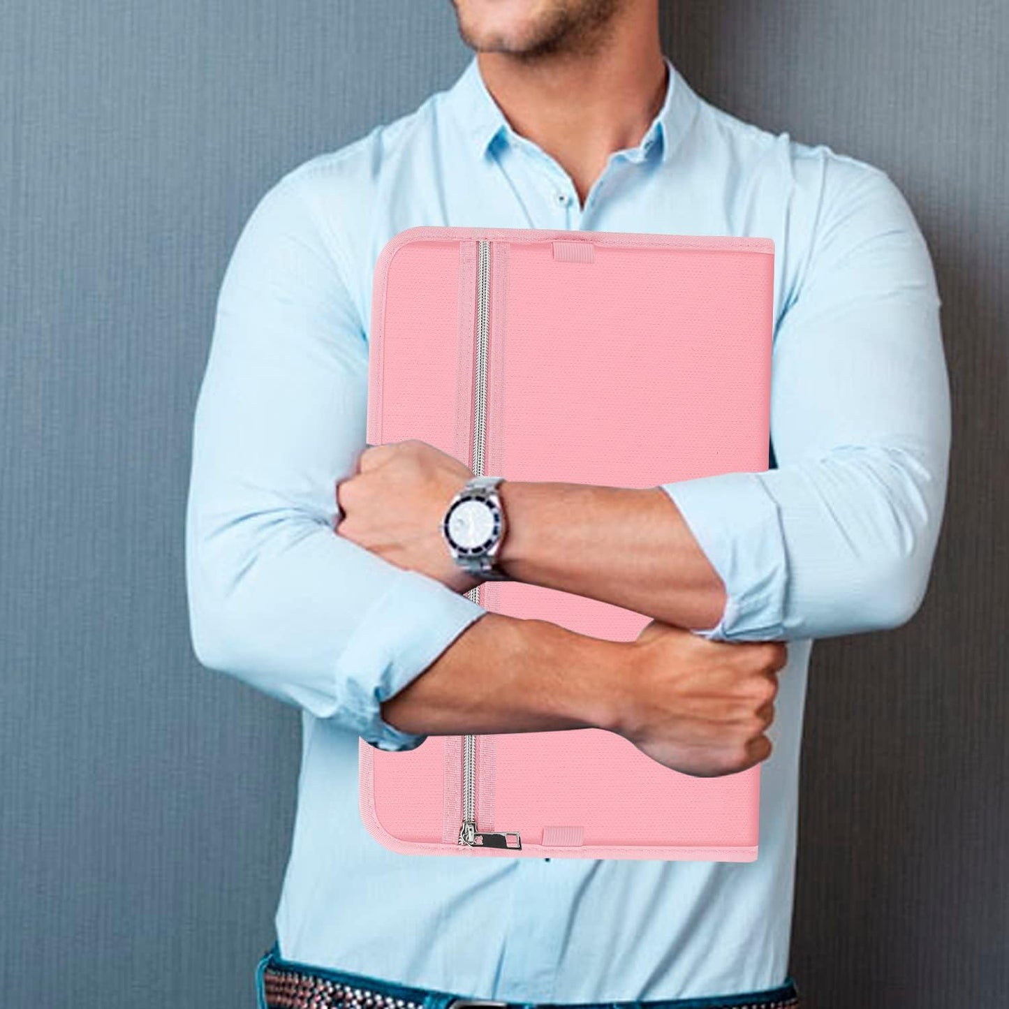 Fireproof Safe Accordion File Organizer Bag Folder,Waterproof Expanding Filing Folder with 14 Pockets, A4 Letter Size, Document Organizer Holder and Color Labels /2 Zipper (Pink 14.3" x 9.8")