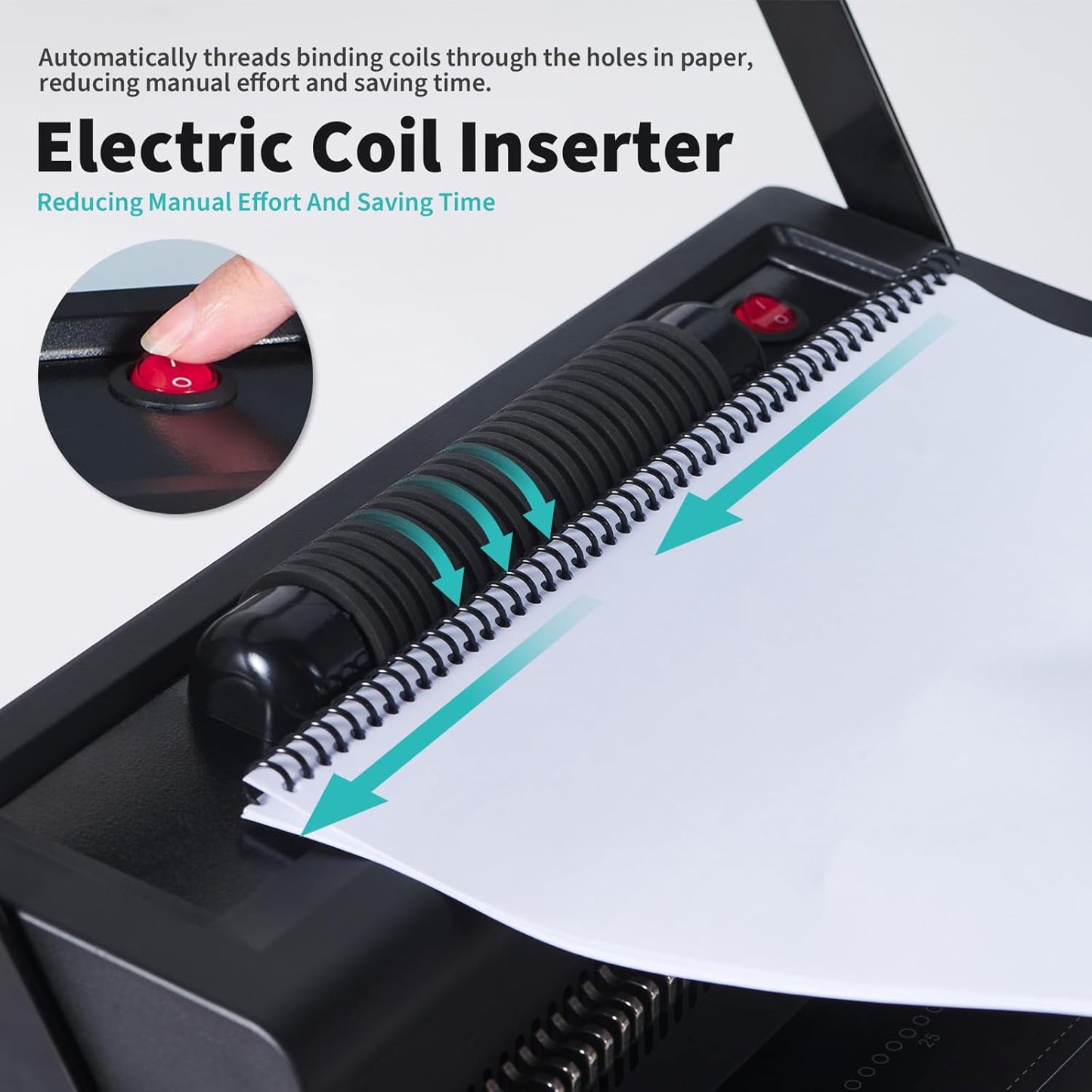 Binditek Spiral Binding Machine for Letter Size/A4/A5, Manual Round Hole Punch, Disengaging Pins, Adjustable Side Margin, with 100 pcs 5/16" Binding Coils, Pliers, PVC Covers & Power Adapter