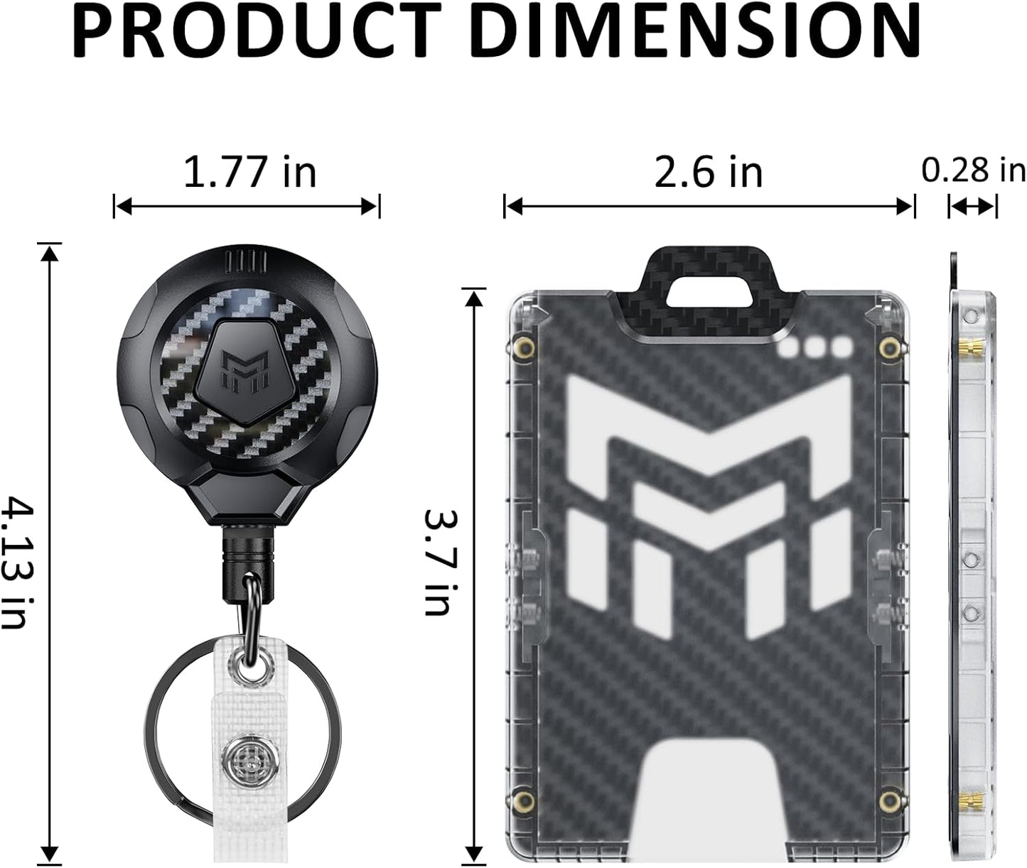 MNGARISTA Retractable Badge Holder, Heavy Duty Badge Reel Keychain with Belt Clip, 3K Carbon Fiber ID Card Holder Lanyard with 32.28" Retractable Key Chain, BlackοΌ2 PackοΌ