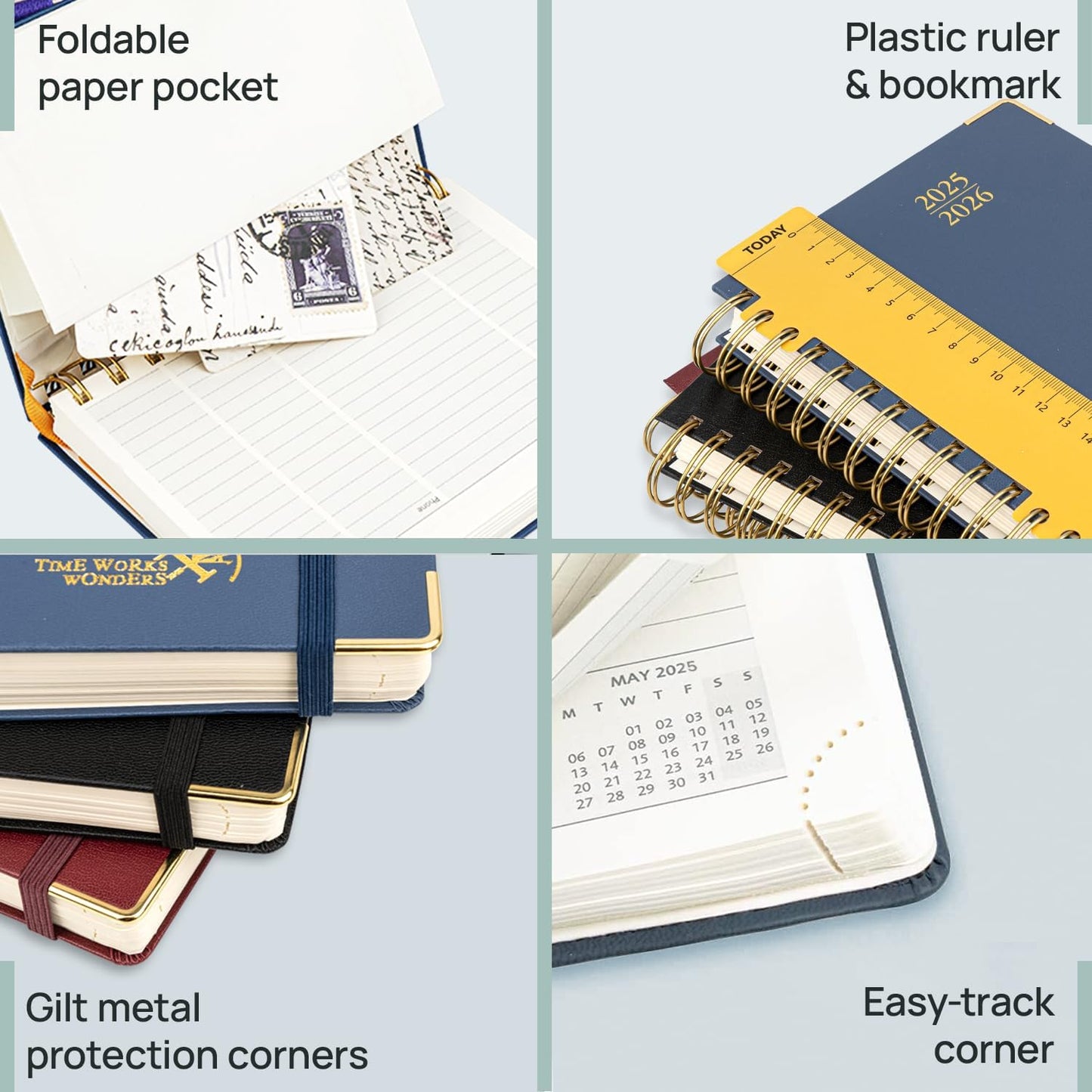 POPRUN Pocket Planner 2025-2026 (Spiral Hardcover - 4''x 6.25''), Daily Weekly and Monthly (July 2025 - June 2026) with Hourly Time Slots, for Purse, 100 GSM - Violet