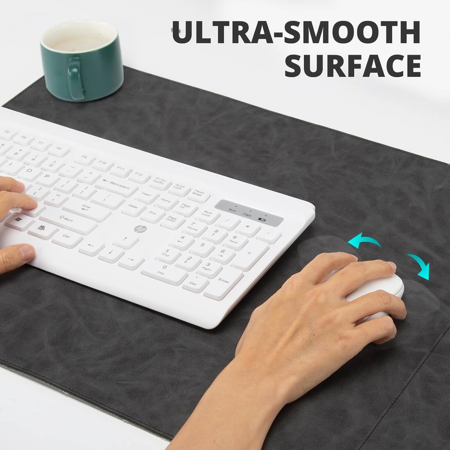 Magnetic Wireless Charging Desk Mat, 23.4"x15.6" Large Office Mouse Pad, Microfiber Leather Mouse Mat with Ultra-Smooth Surface, Waterproof Computer Keyboard Desk Mat for Office & Home, Laptop, Grey