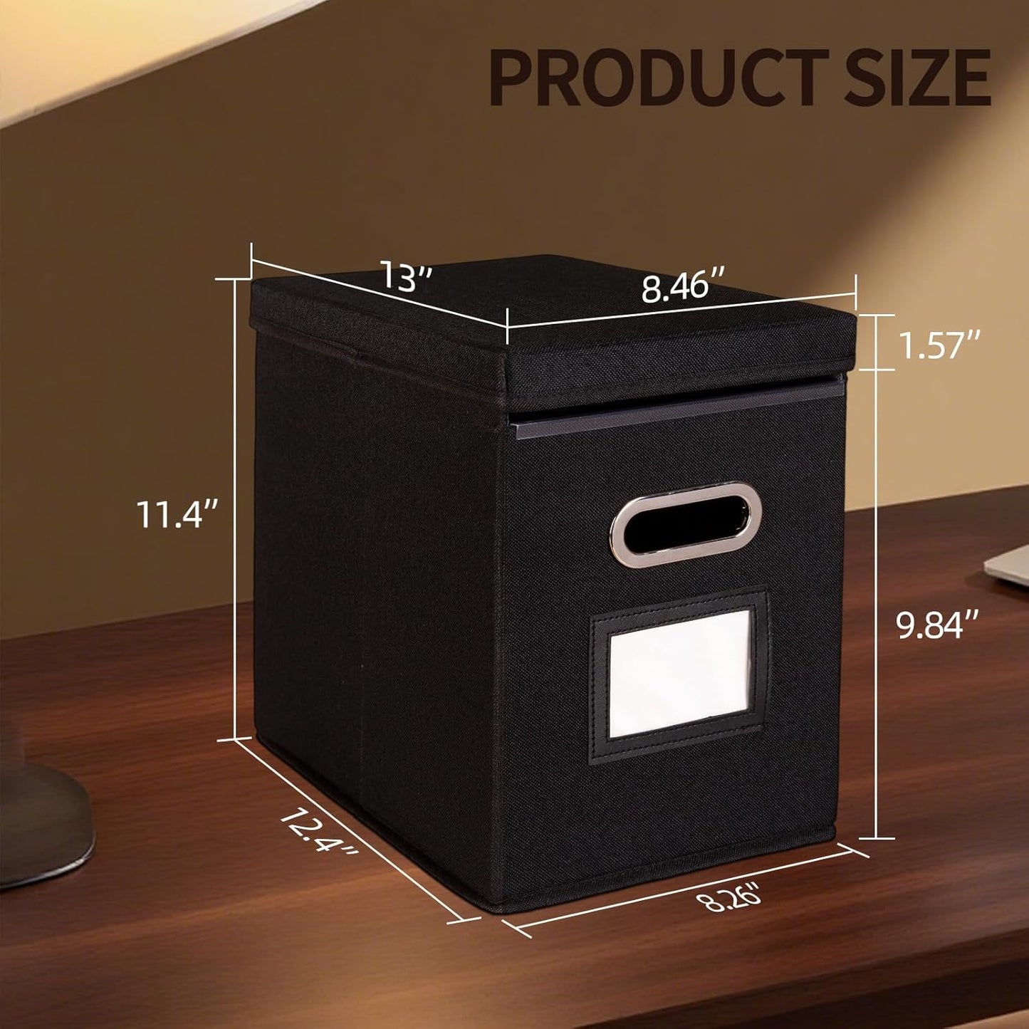 4 Pack Hanging File Folders Organizer with Lid, Letter Size Fabric File Storage Box Collapsible, Portable Office Document Holder with Metal Handle, Smooth PVC Rails, Black