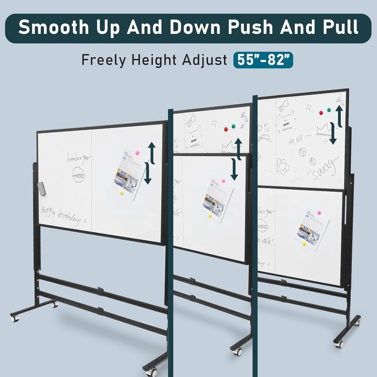 72x60 Inch Large Rolling Dry Erase Whiteboard | Height Adjustable Standing Easel with Wheels | Magnetic Double-Sided Board for Office, Home & Classroom | Teaching Supplies