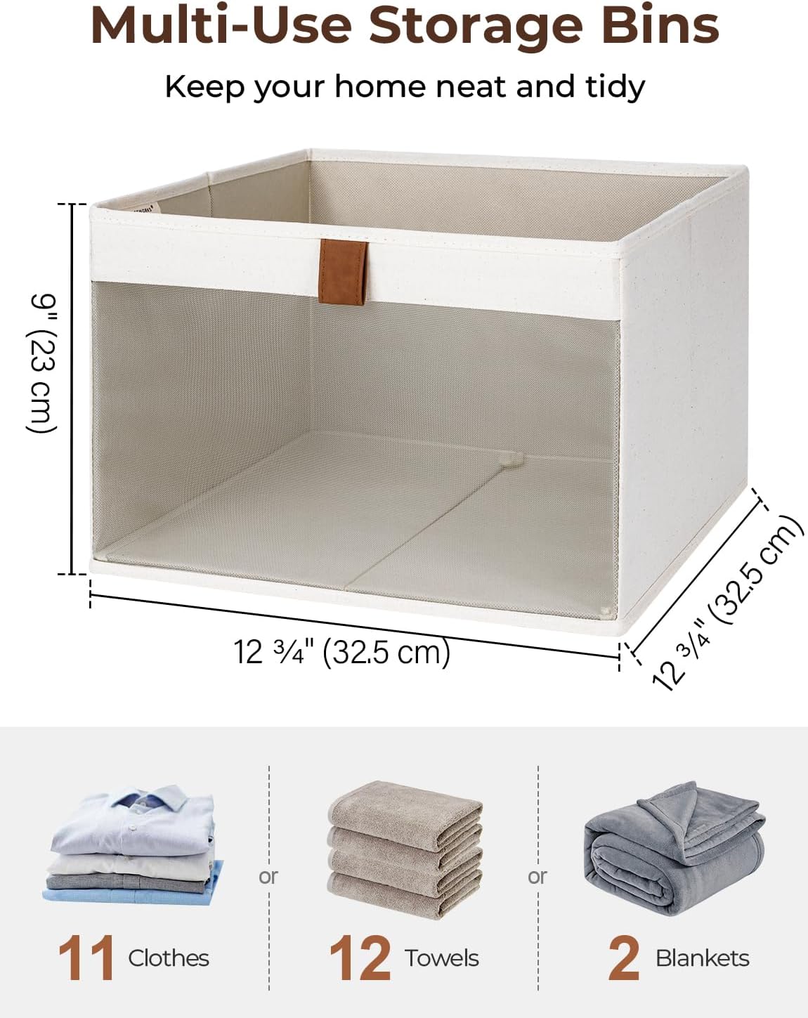 StorageWorks Closet Storage Bins, Large Storage Baskets with Clear Window and Handles, Foldable Fabric Organizer for Clothes, Shelves, Beige, 3 Pack