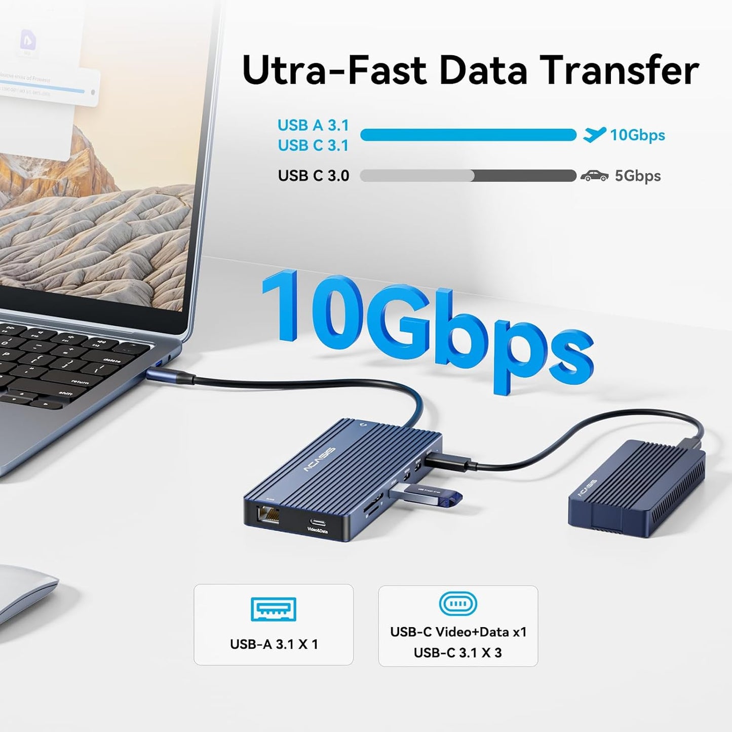 ACASIS USB C Hub with 4K Video Output USBC Splitter with 2*HDMI+4 * 10Gbps Data Transfer+Ethernet+SD/TF+Audio+PD100W Docking Station Dual Monitor for Laptop, Portable Monitor and More Type C Devices