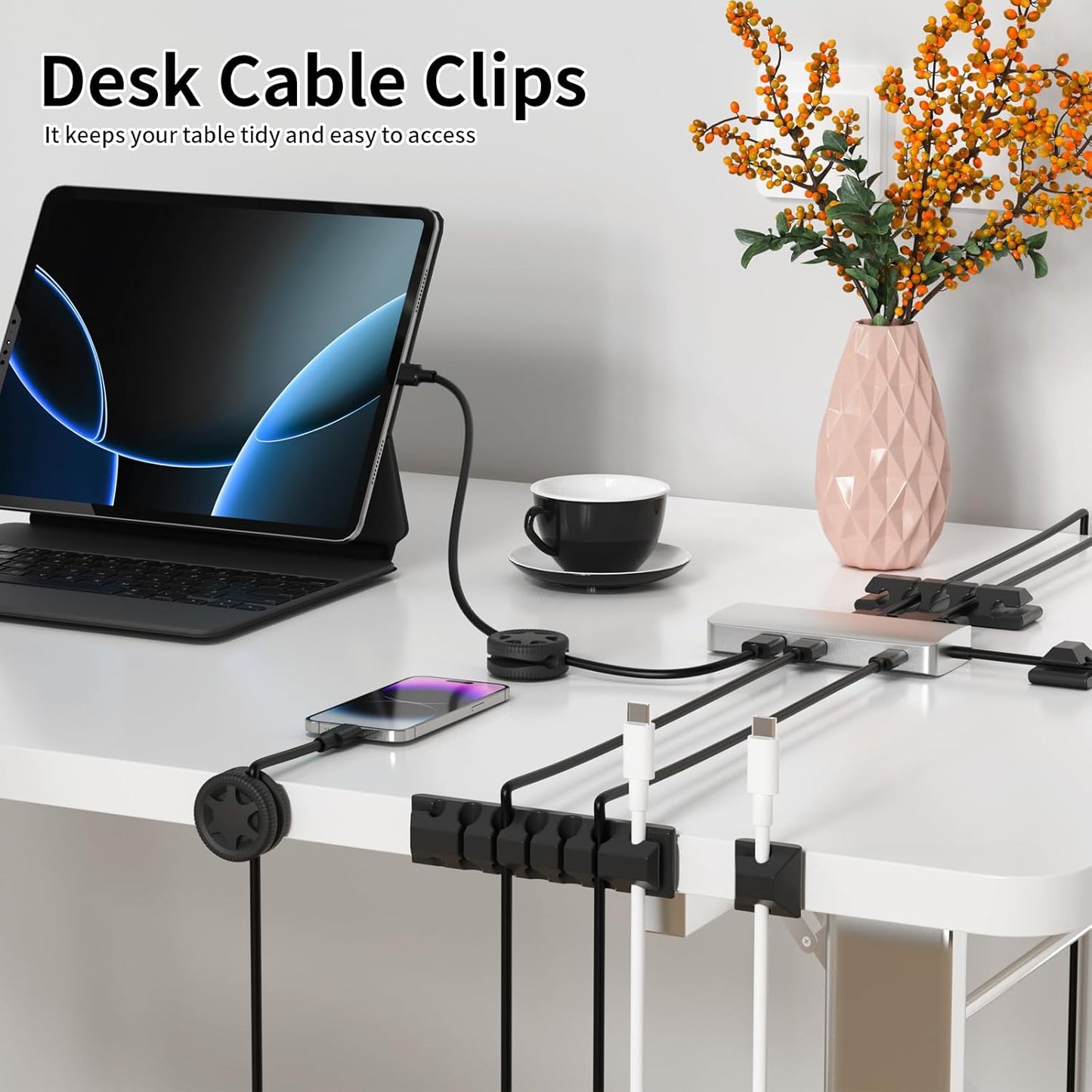 9 Pack Cord Organizer Clips - Desk Cable Management Clips, Cable Holder for Charger Wires, Phone Charger Cord Holder Clips for Desk, Office, Car, Home, Cubicle, Nightstand