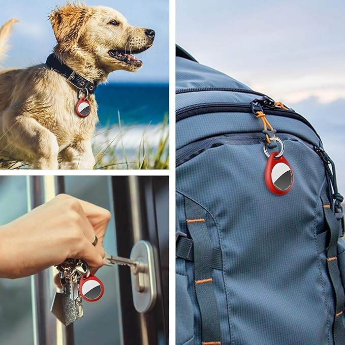 for AirTag Keychain Holder with Wire Cable, Secure Lock Case for Air tag, Compatible with AirTags, Key Ring Chain Luggage, for Airtag Accessories for GPS Item Finder Tracker, Red