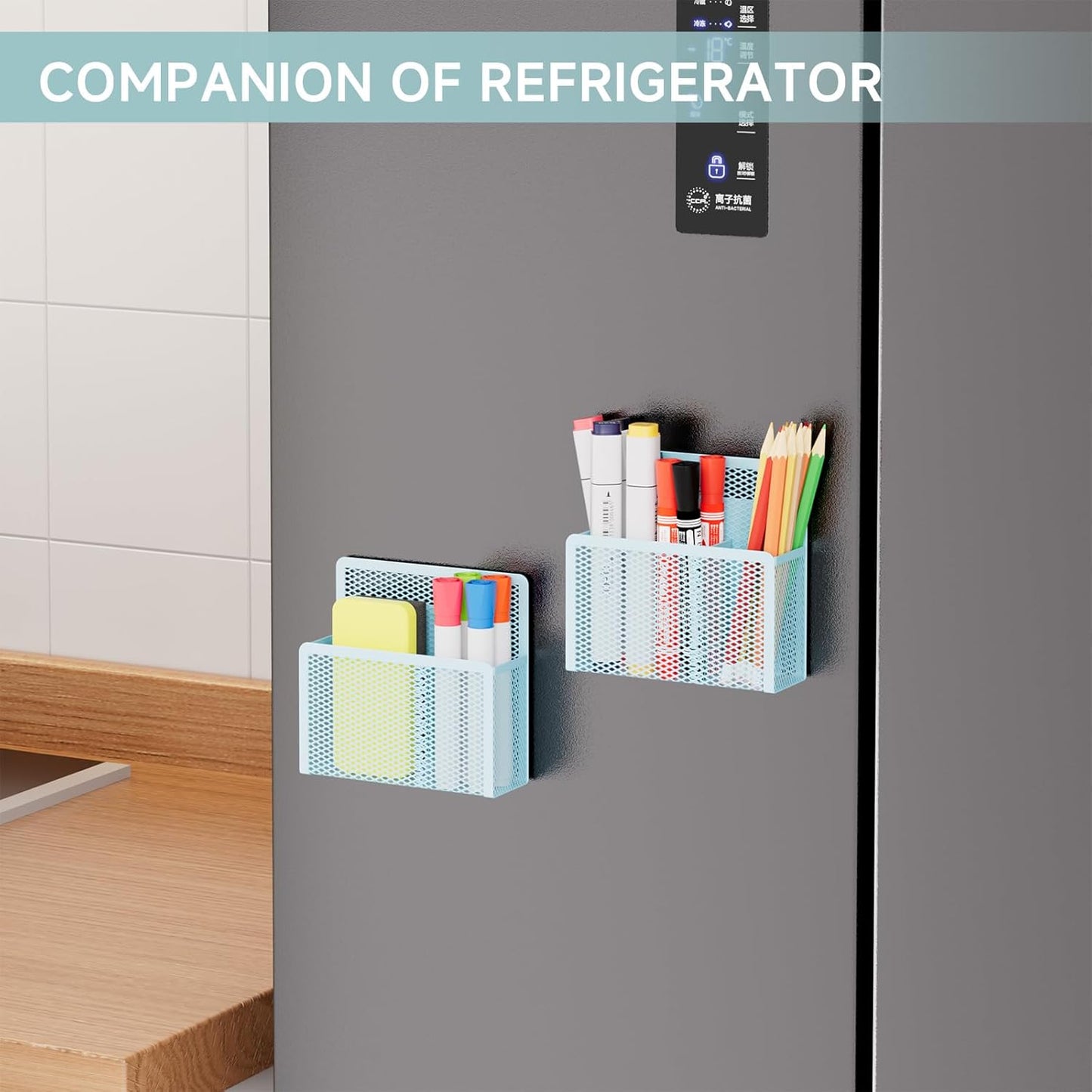 Magnetic Dry Erase Marker Holder, Mesh Pen Holder for Whiteboard,Magnet Pencil Organizer Storage for Refrigerator Locker Accessories Organizer for Home, School and Office(Blue)