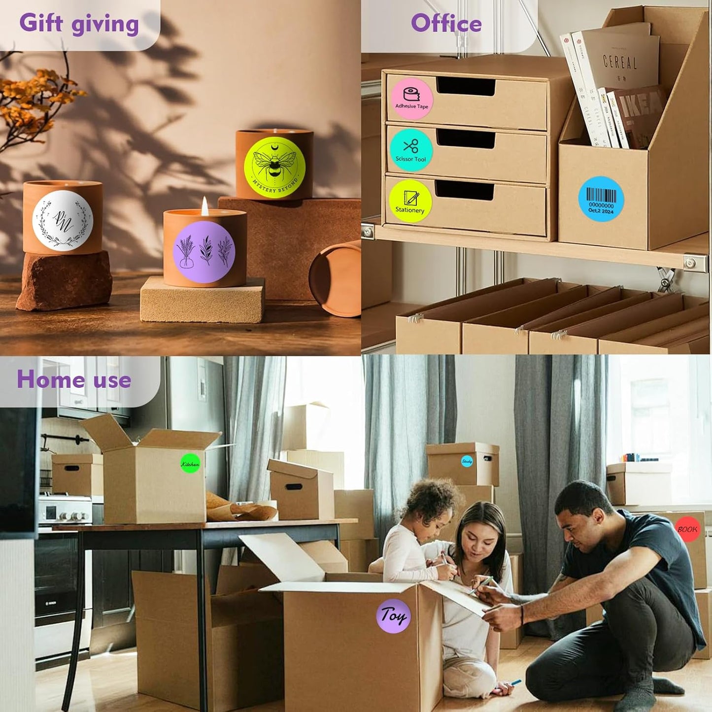 3 X 3 Inch Color Coding Dot Labels Circle Thermal Printable Waterproof 2000 Pcs Round Stickers Adhesive Writable for Office, Home, Garage, DIY Sticker, Barcodes, Name Tag, Light Purple