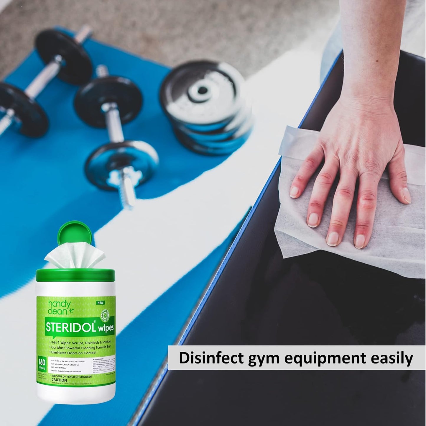 Steridol Wipes Canister, Hard Surface Wipes Multipurpose Cleaning 160 Count Fresh Lemon Scent Industrial Grade For Business Use