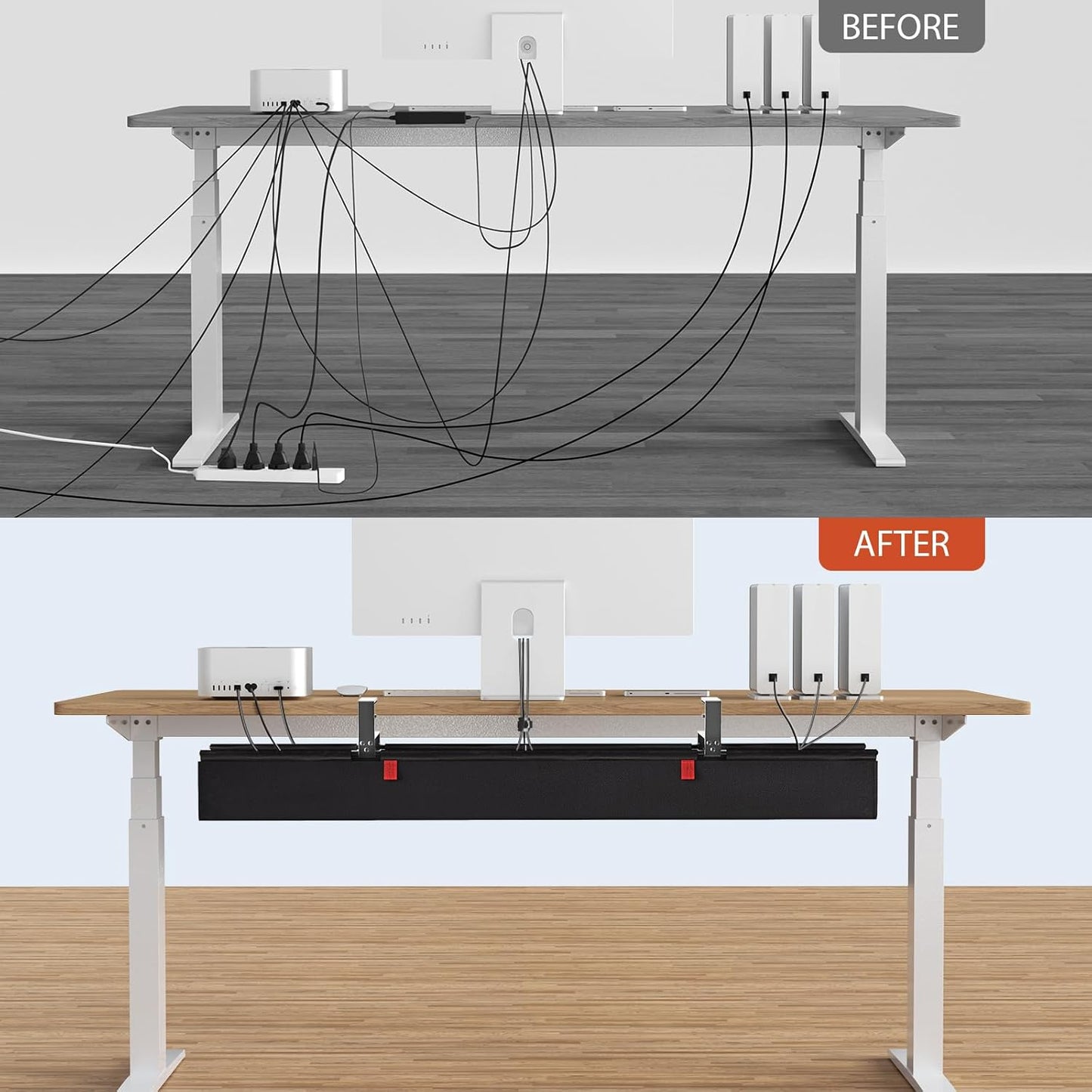 Univivi No Drill Under Desk Cable Management Tray, 48" Cord Organizer for Table, Clamp/Screw Mount Desk Cable Management, Premium Fabric Cable Management Tray for Office, Home (Extra Large)