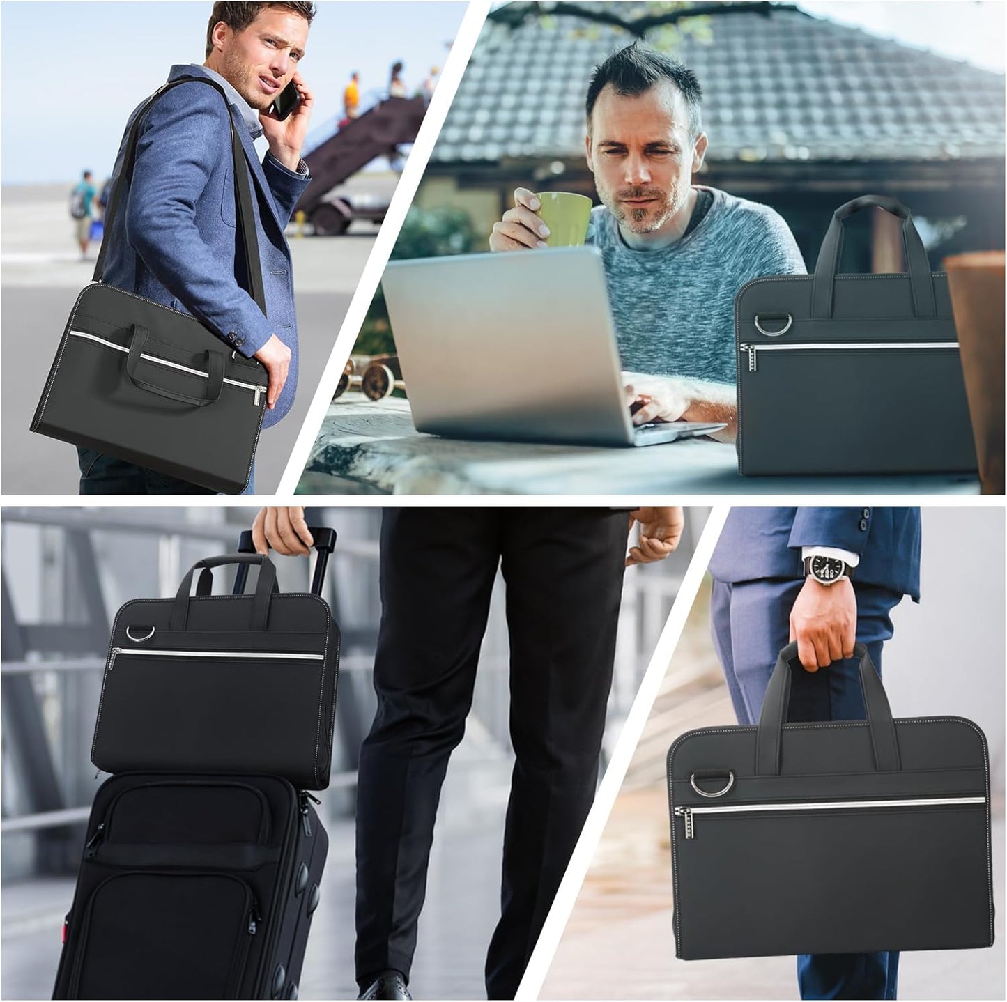 SEEKIND PU Leather Accordion File Organizer with Handle & Strap,12 Pockets Expanding File Folder with Zipper & Labels,Portable Document Organizer File for Letter A4 Files