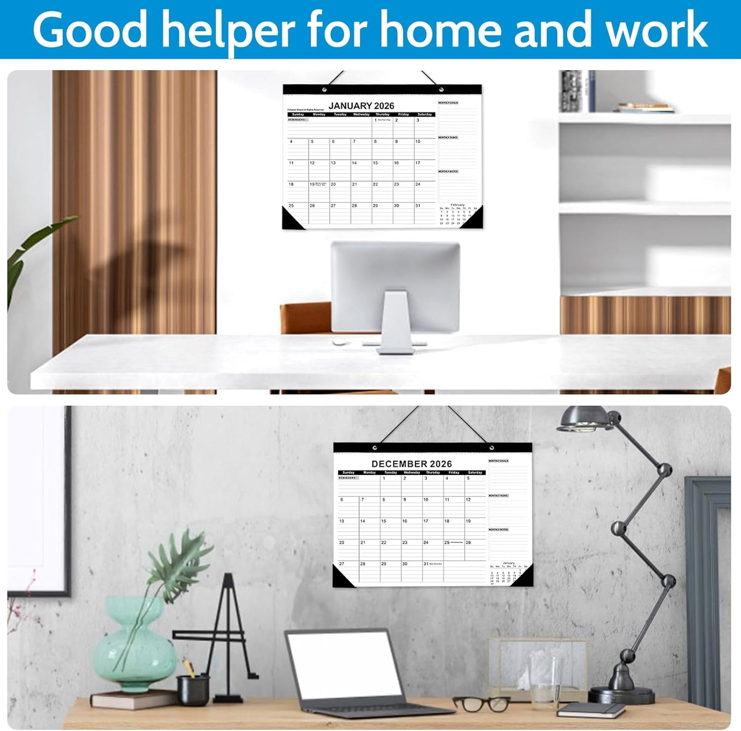 2026 Desk Calendar - Desk Calendar 2026 from Jan. 2026 to Dec 2026, Large 17" x 12" Desktop Monthly Calendar with Clear Waterproof Cover for Home School Office Desk Top Organizing