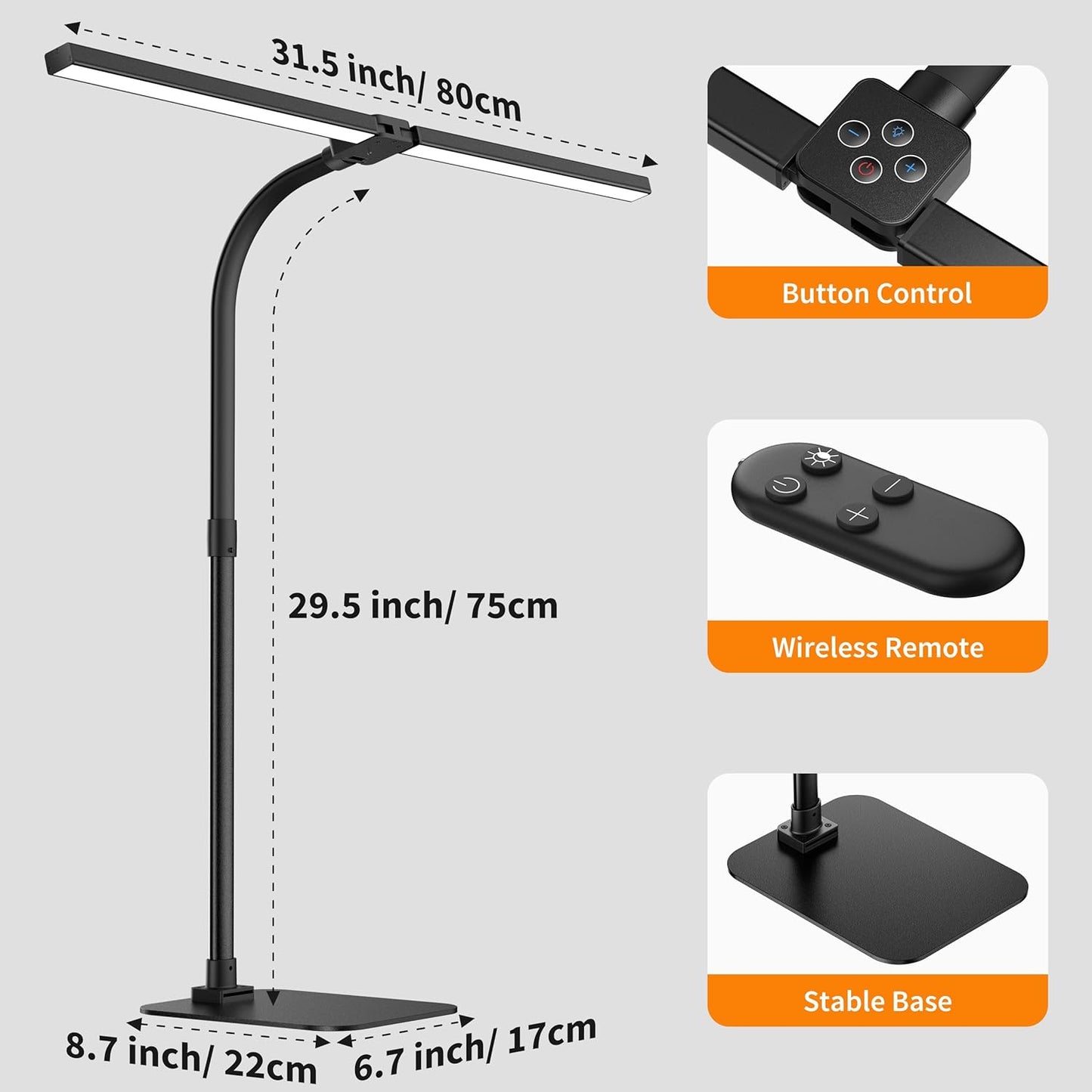 Desk Lamp Architect Task Dual Head Modern Flexible Gooseneck Tall Dimmable Light for Home Office, 5 Color Modes,Remote Control, 1500lm 24W Extra Bright Lighting