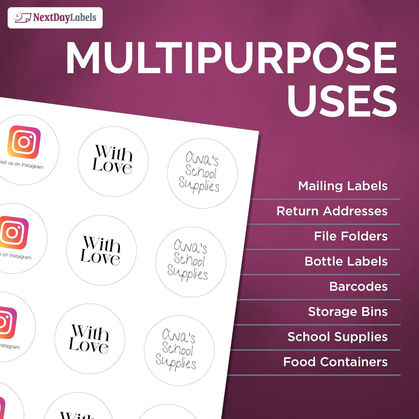 NextDayLabels - 2 Inch Round Labels for Bleeds - Sticker Labels for Printer - Matte White Blank Laser/Inkjet Printer Labels - Circle Stickers Printable Labels (500 Sheets, 12 Per Sheet, 6000 Labels)