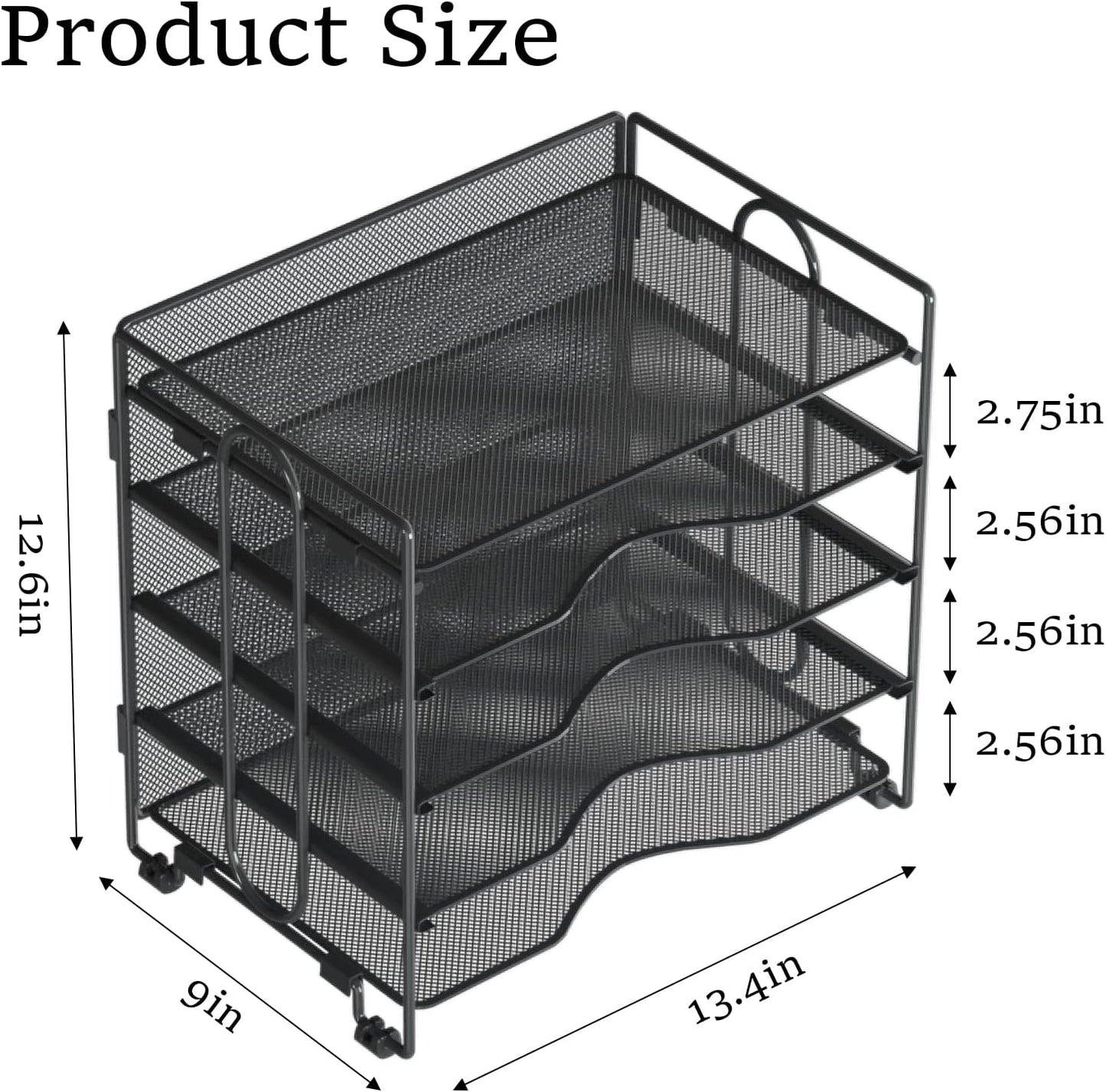 Letter Tray Paper Organizer, 5 Tier Desk Organizers Black Mesh Stackable Paper File Holder for Home Office, Document Shelves and Sorter 13.4Lx9Wx12.6H inches