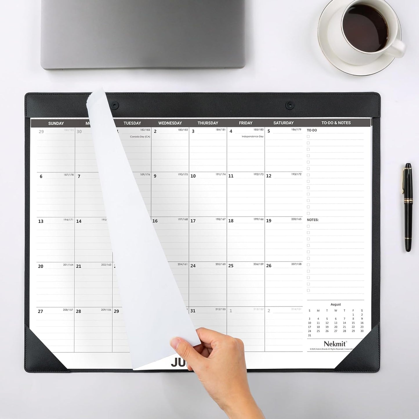 Nekmit Large Desk Calendar 2025-2026 with PU Faux Leather Desktop Mat, Runs From July 2025 - June 2026, Big Desk Pad Calendar 21 x 16 1/2 Inches for Home and Office