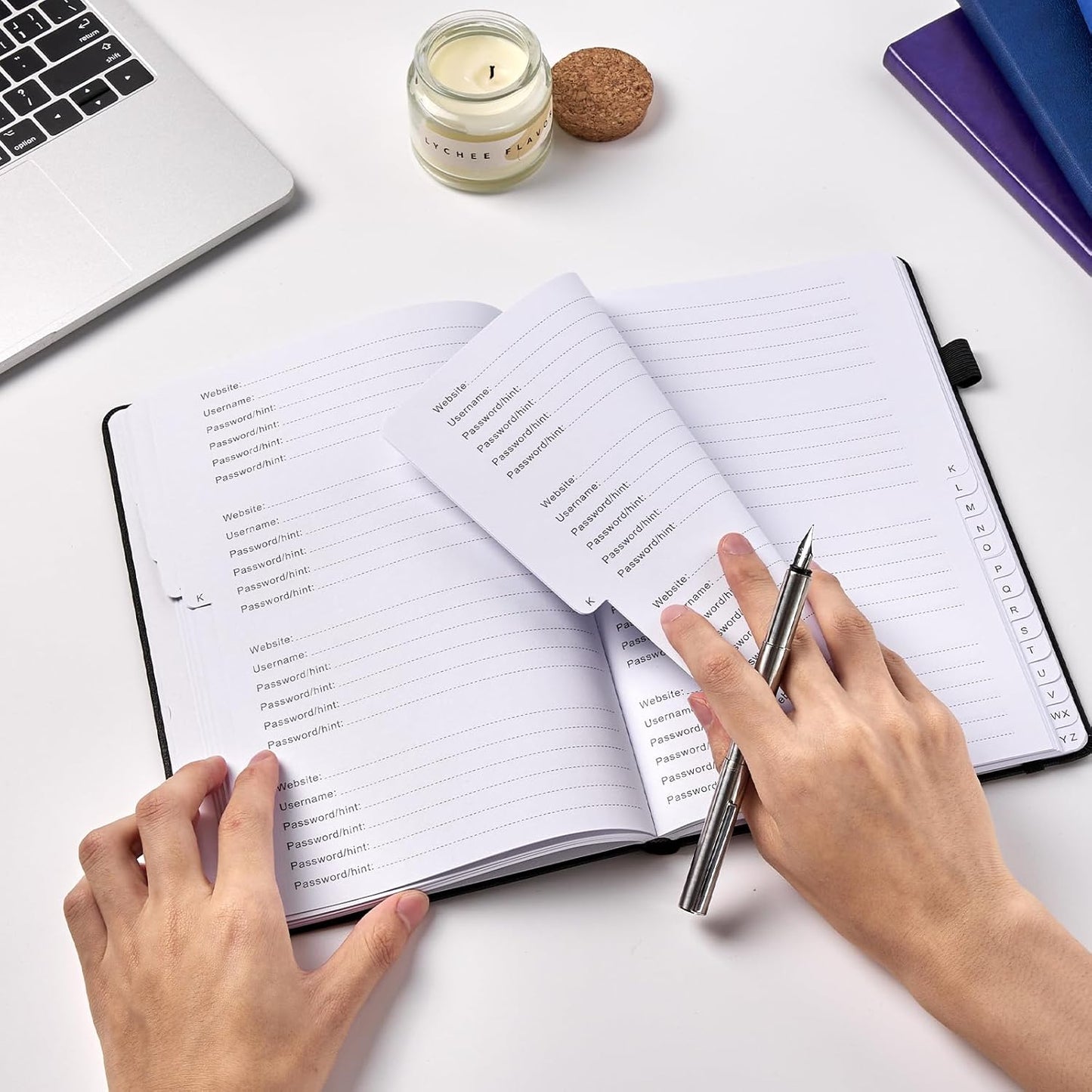 JUBTIC Password Book with Individual Alphabetical Tabs, 7"x10" Internet Password Keeper Book for Seniors, Password Notebook and Organizer/Notes Section, Black