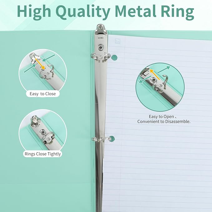 0.5 inch 3-Ring Binder, 1/2 inch Round Ring Binder with 2 Inside Pockets, Clear View Cover Binders Holds 8.5'' x 11''Paper,Pastel Color Binders for Office/Home/School Supply, 6 Pack