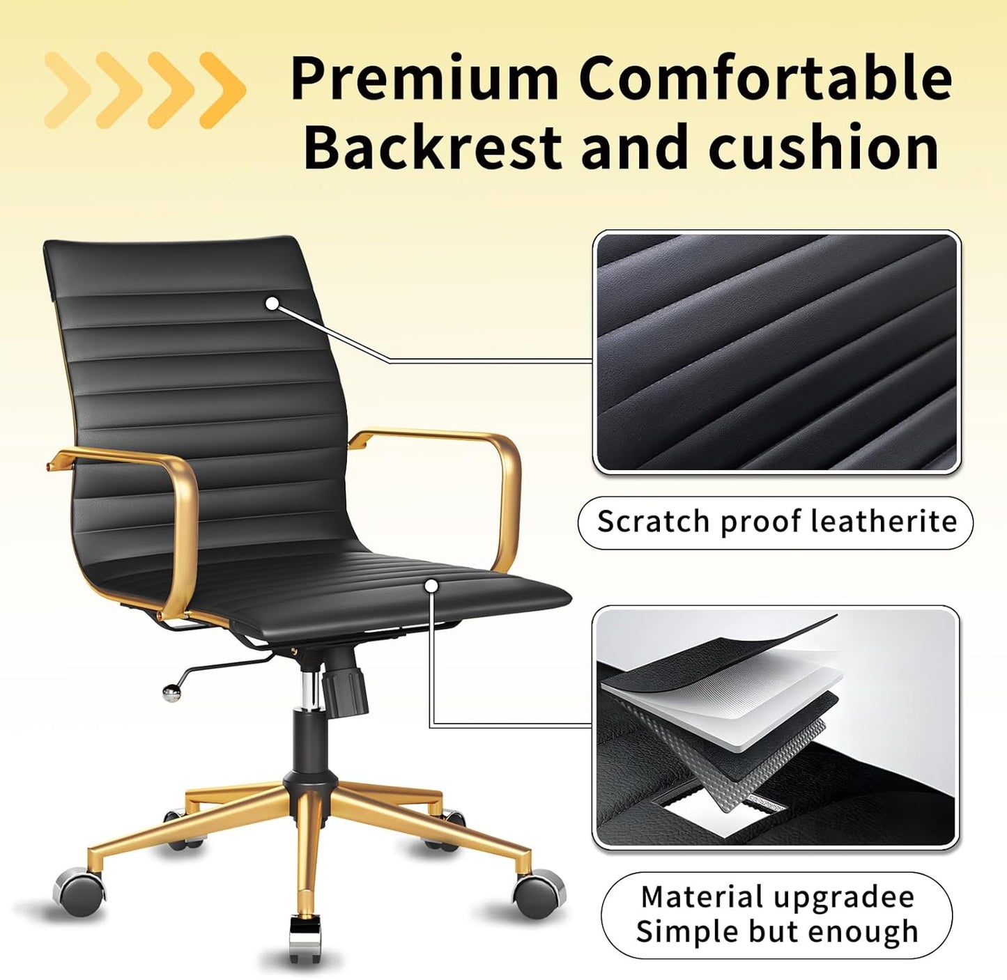 Chair, Desk Computer Chair ,with Armrests ,Ergonomic Office Chair for Home and Office, 17.32 x 22.83 x 35.43 inches, Multiple Colors (Gold Black)